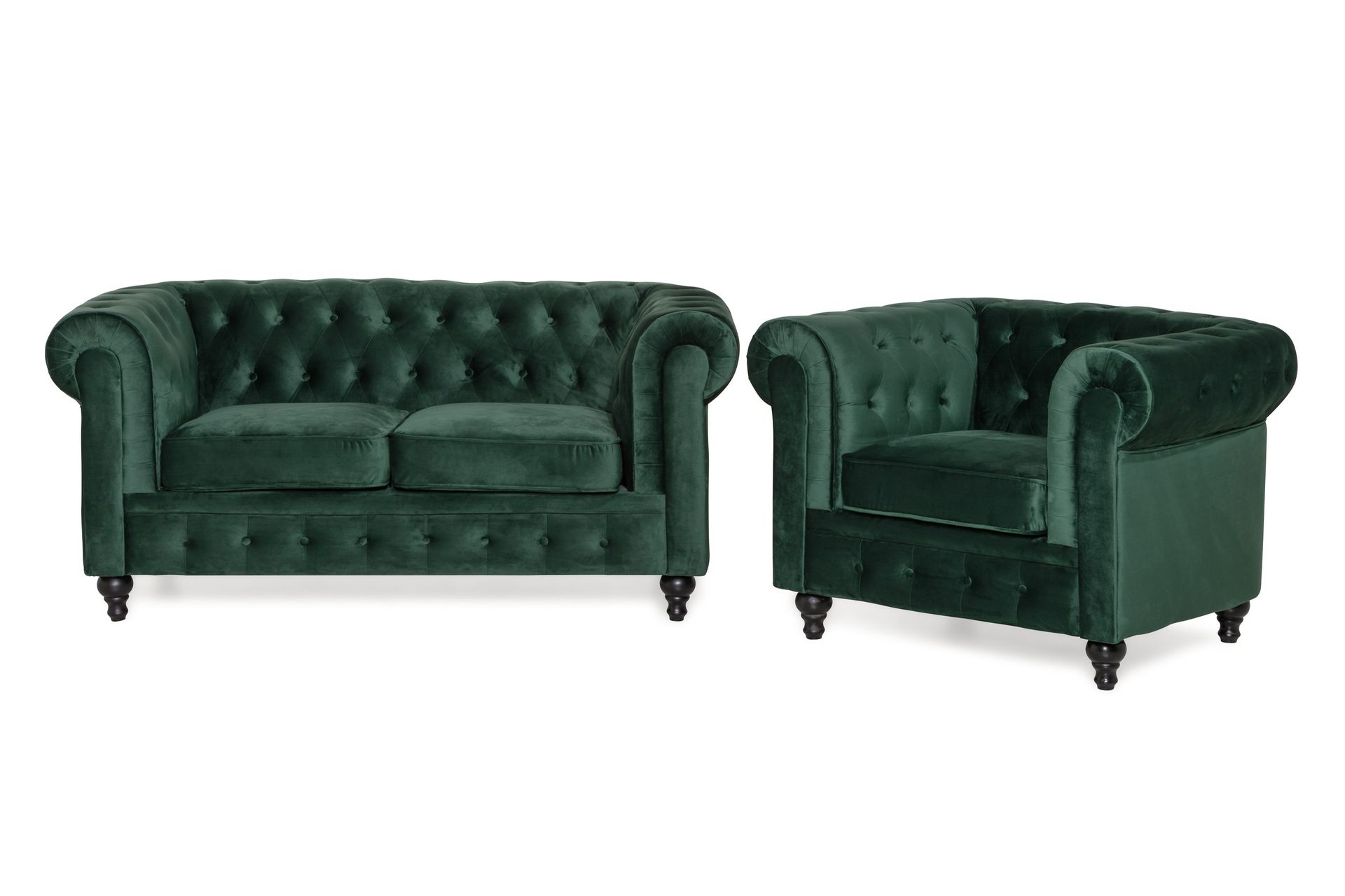 Chesterfield Lyx Soffgrupp 2-sits+F&aring;t&ouml;lj Sammet - Gr&ouml;n