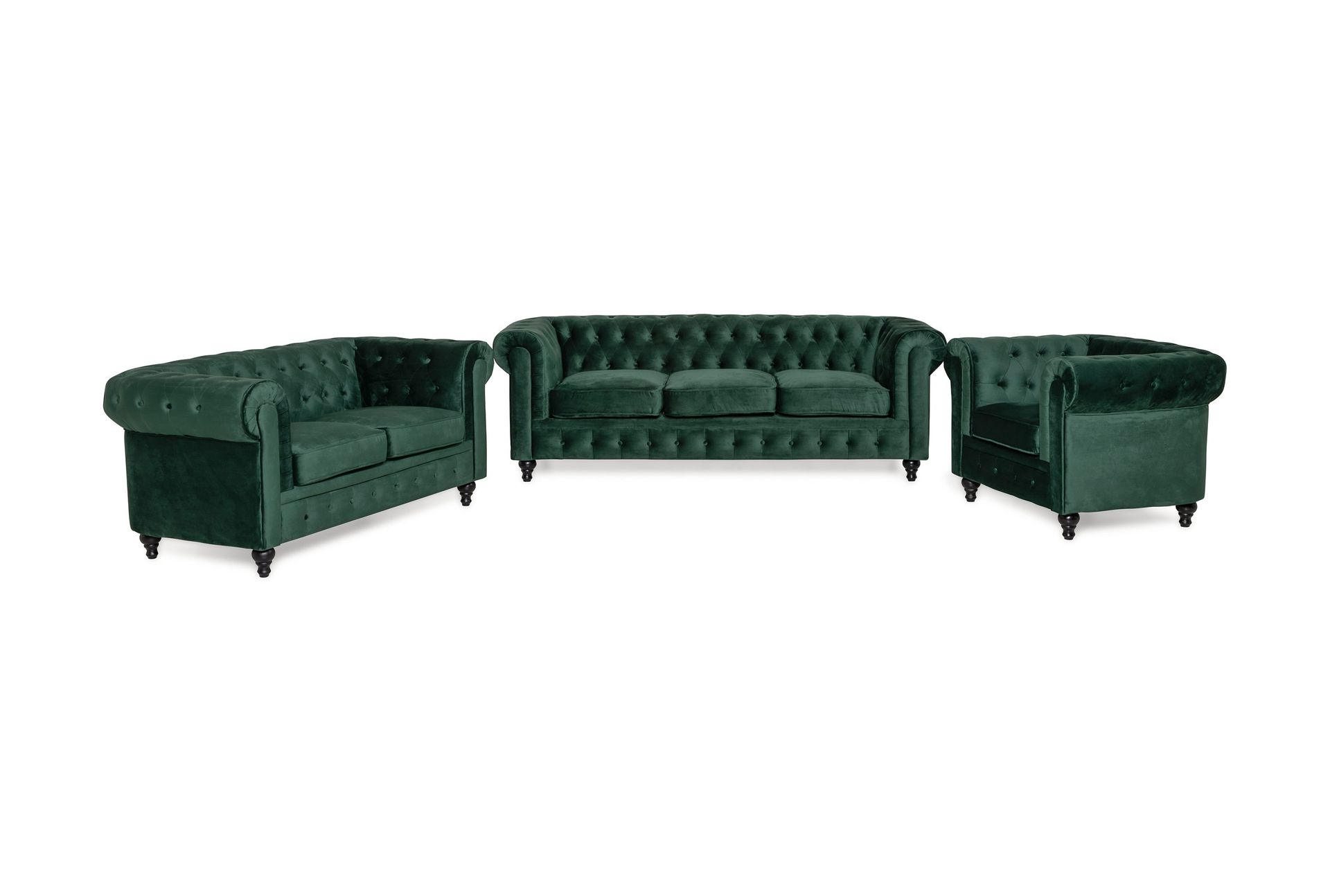 Chesterfield Lyx Soffgrupp 3+2+1 i Sammet - Gr&ouml;n