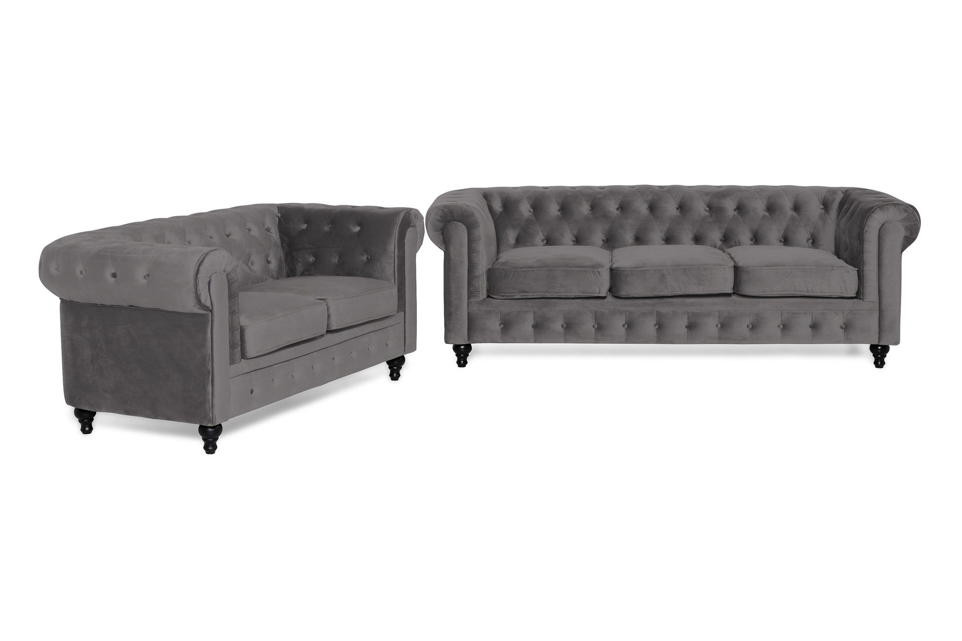 Chesterfield Lyx soffgrupp 3+2 i mörkgrå sammet