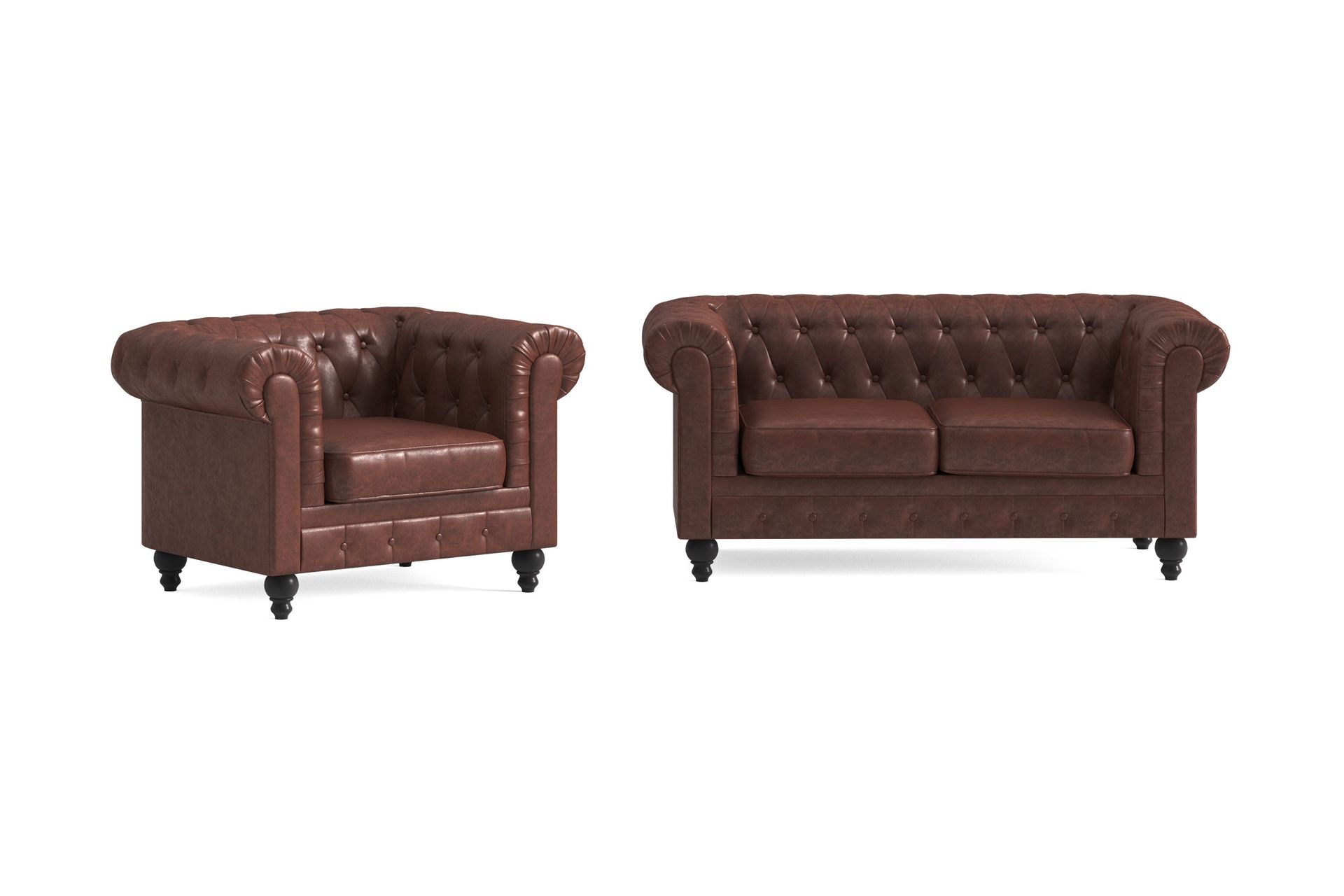 Chesterfield Lyx Soffgrupp 2-sits+F&aring;t&ouml;lj - Brun