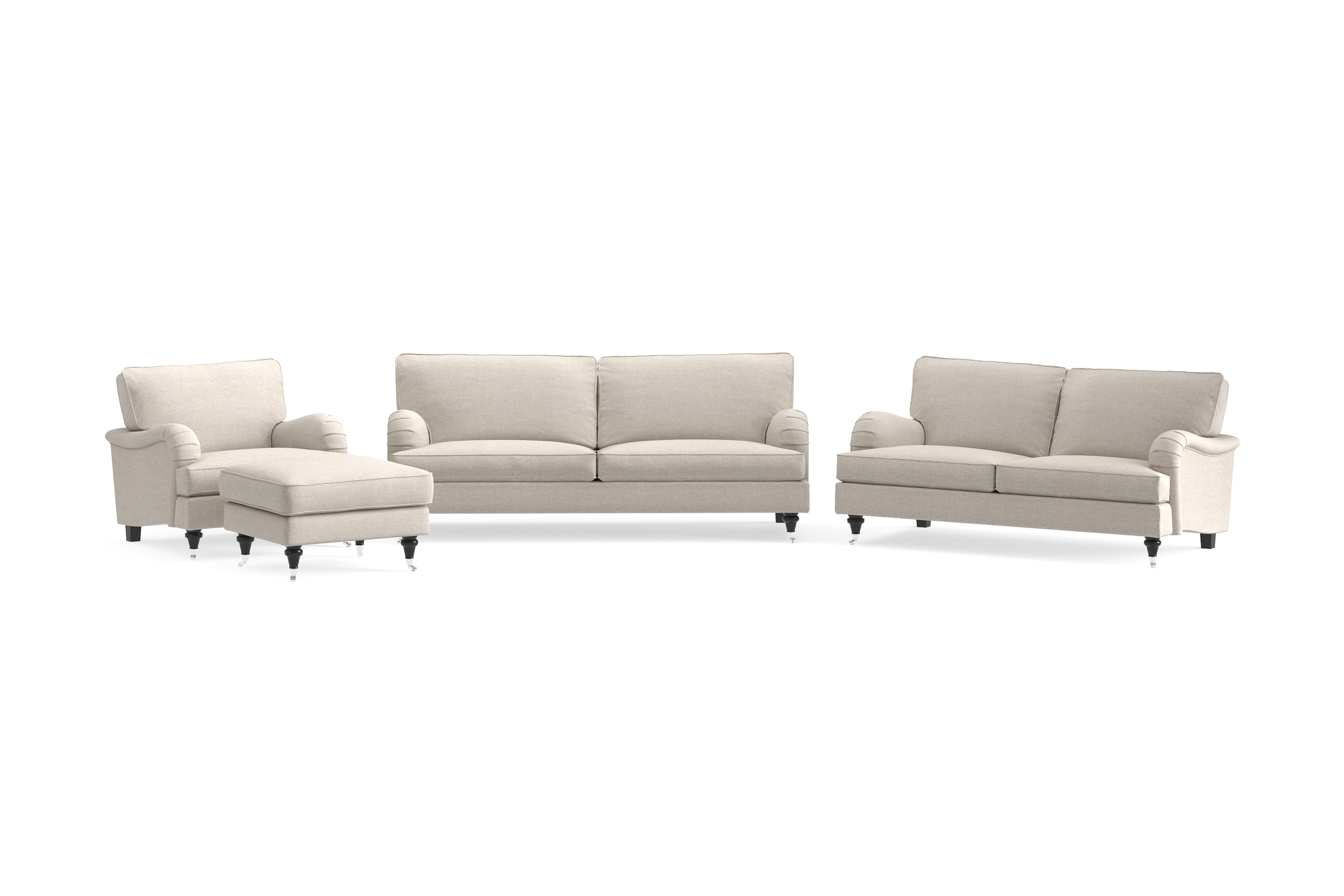 Howard Classic Soffgrupp 3-sits 2-sits Soffa Fåtölj Fotpall i Tyg Beige
