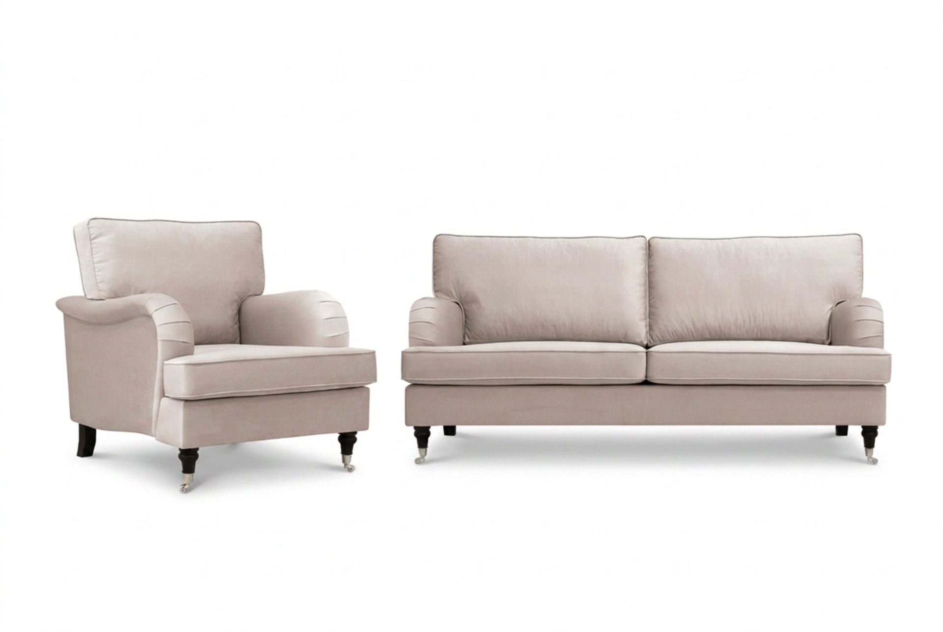 Howard Classic Soffgrupp 3-Sits Soffa och F&aring;t&ouml;lj i Sammet - Beige