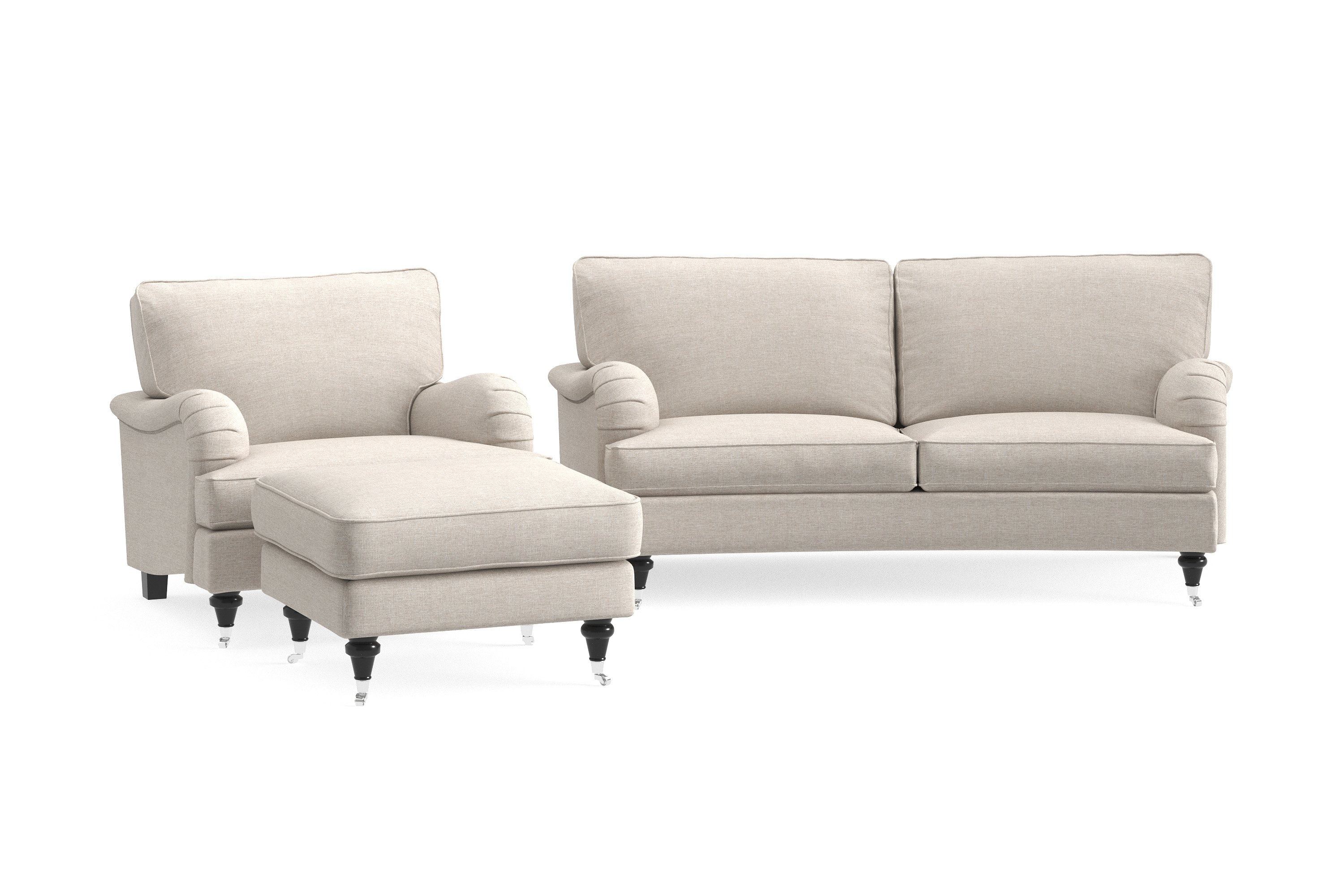 Soffgrupp Oxford Classic Svängd 2-sits-Fåtölj-Fotpall Beige