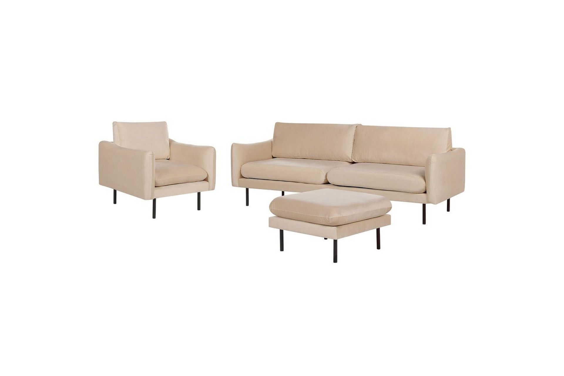 Soffgrupp med fotpall Vinterbro Beige/svart, Sammet - Beige