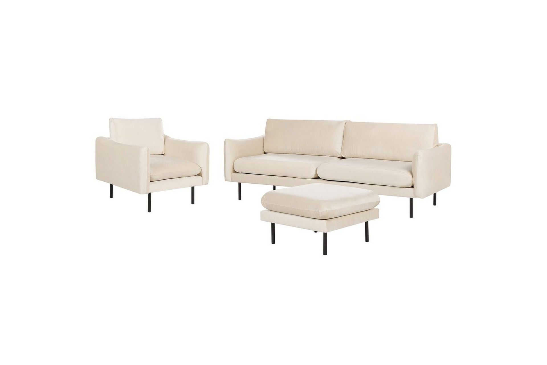 Soffgrupp med fotpall Vinterbro Ljusbeige/svart, Sammet - Ljusbeige/svart, Sammet