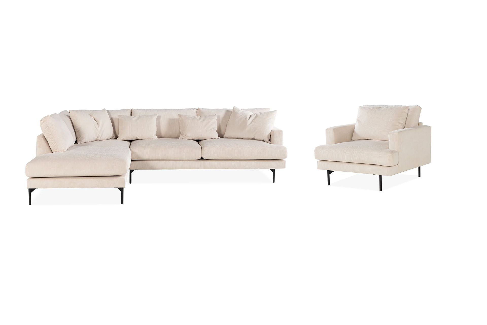 Menard Soffgrupp 4-sits V&auml;nsterv&auml;nd L-formad Sch&auml;slongsoffa + Stor F&aring;t&ouml;lj i Manchester - Beige