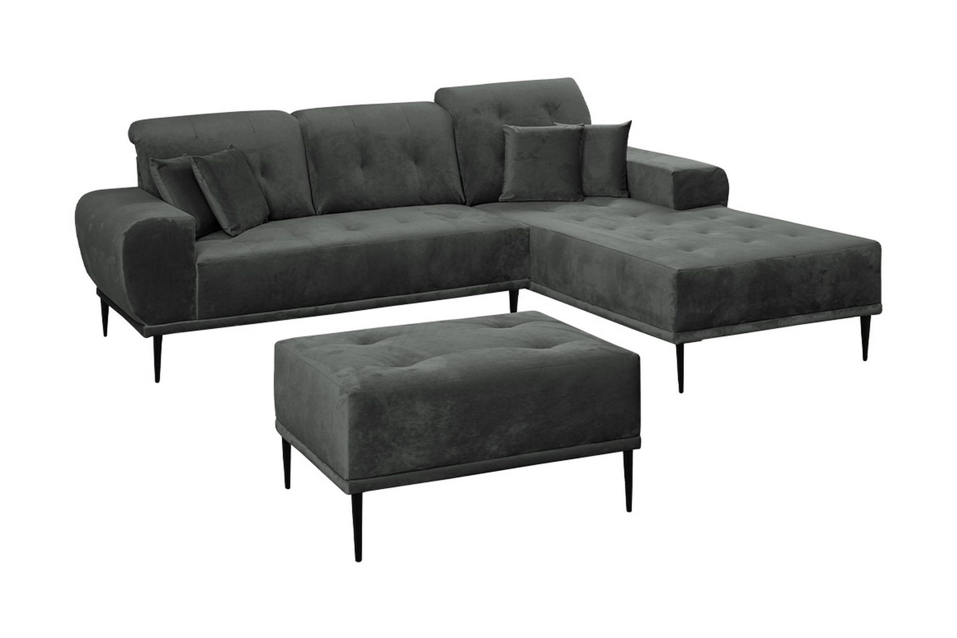 Rapale Soffgrupp H&ouml;ger med Fotpall - Sammet/Ljusgr&aring;/Svart