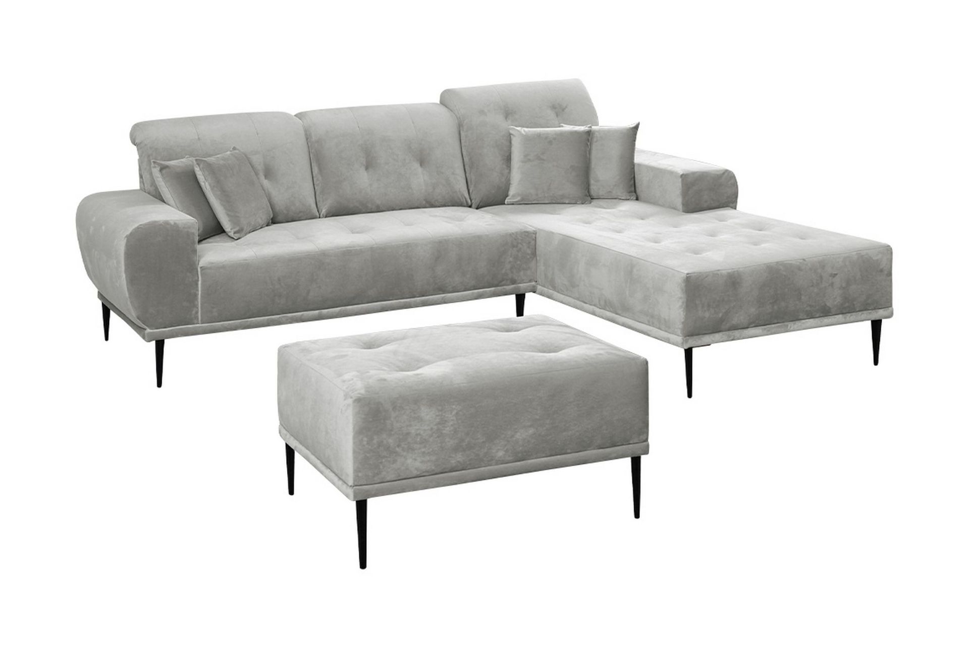 Rapale Soffgrupp H&ouml;ger med Fotpall - Sammet/Silver