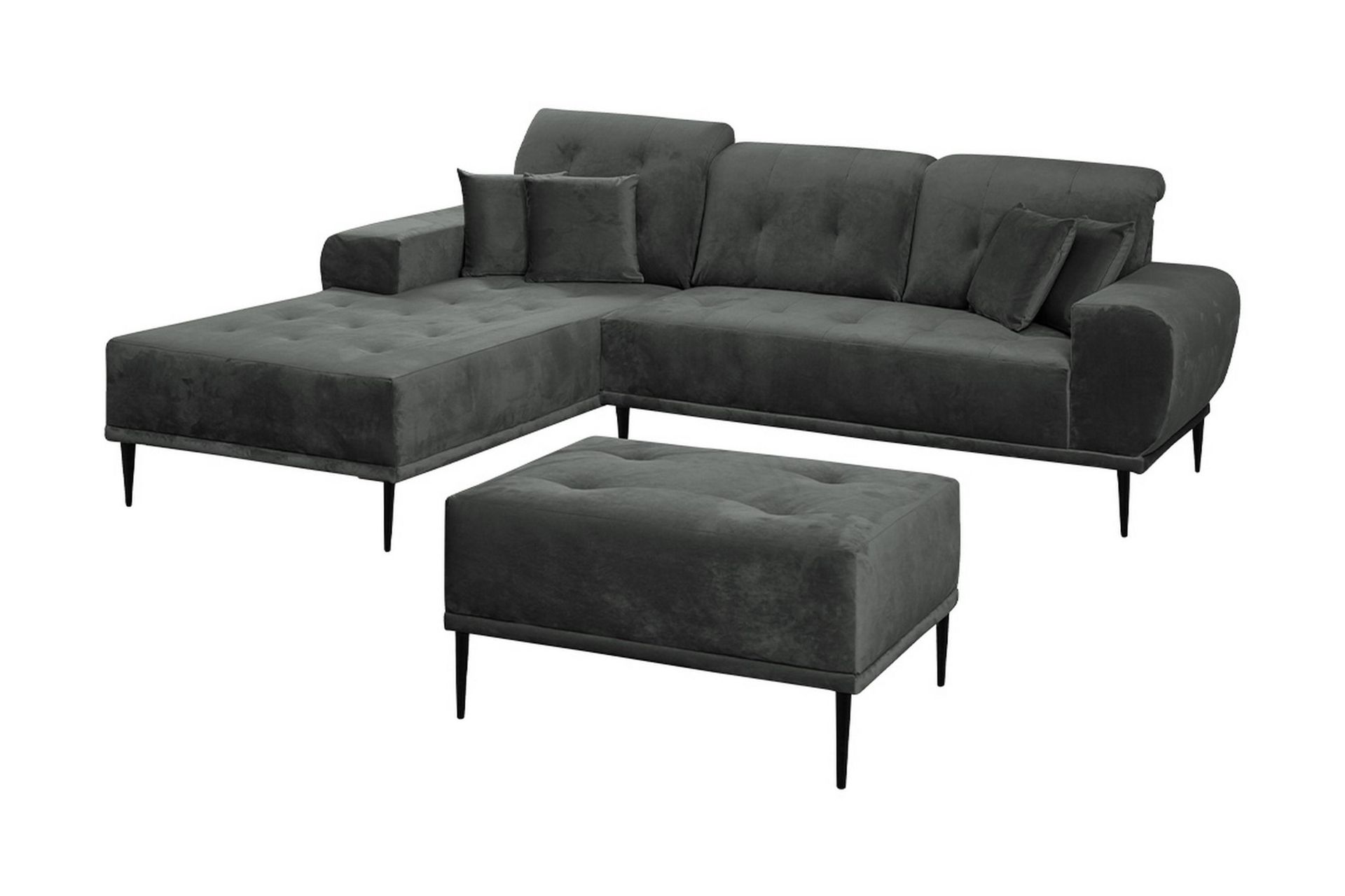 Rapale Soffgrupp V&auml;nster med Fotpall - Sammet/Ljusgr&aring;/Svart