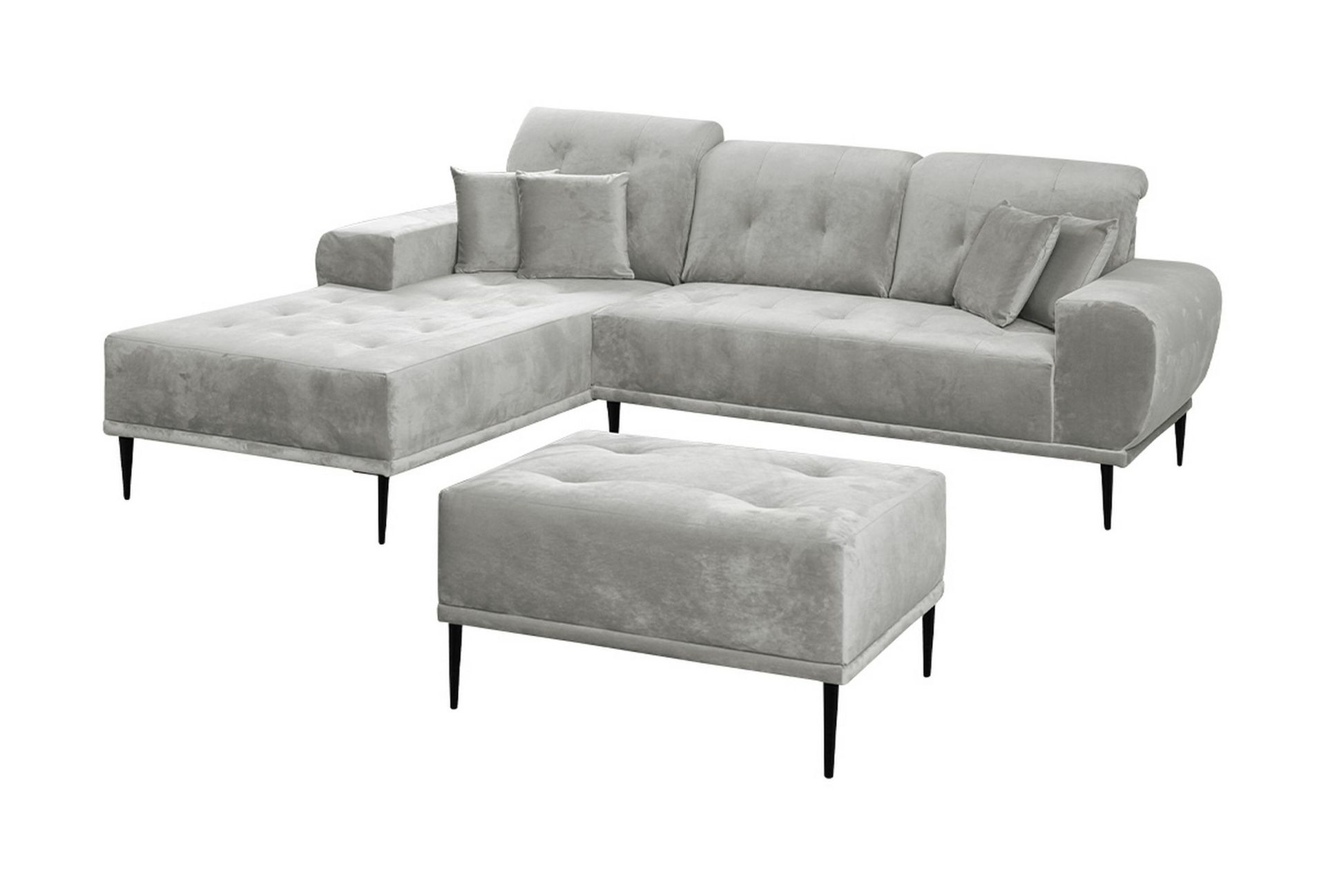 Rapale Soffgrupp V&auml;nster med Fotpall - Sammet/Silver