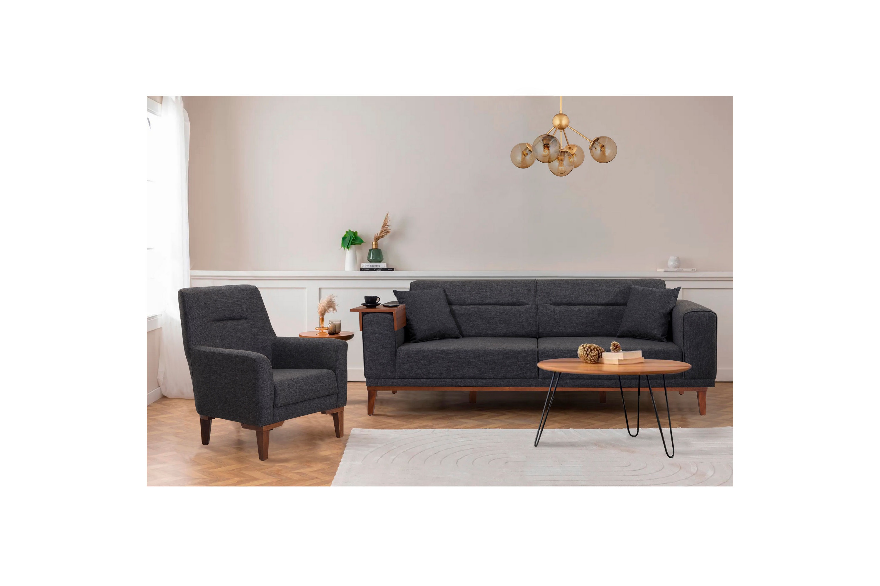 Soffgrupp Charlesbourg 3-sits Soffa Fåtölj Antracit