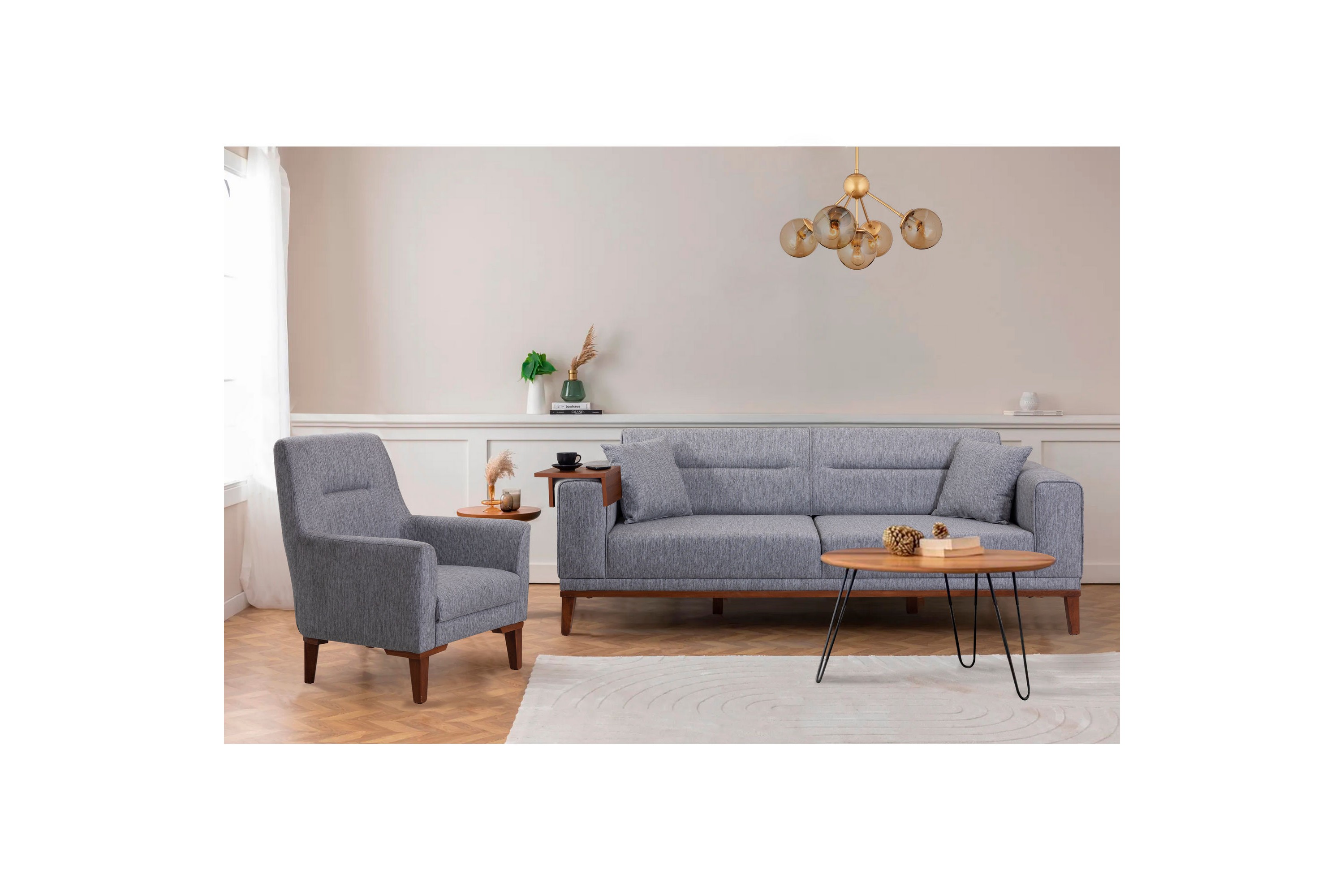 Soffgrupp Charlesbourg 3-sits Soffa Fåtölj Grå