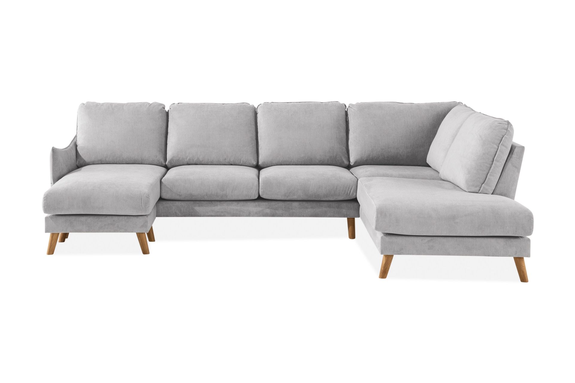 Trend Lyx 4-sits H&ouml;gerv&auml;nd U-formad Soffa med Divan och Sch&auml;slong i Tyg - Ljusgr&aring;