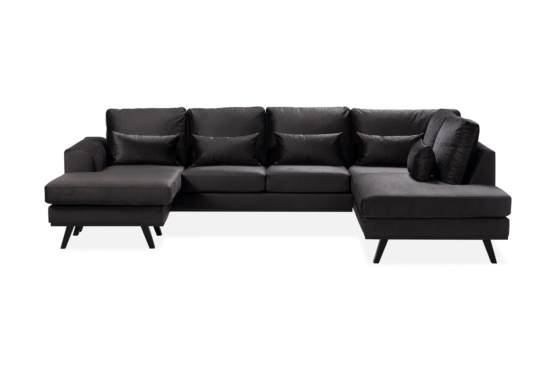 Copenhagen Compact 4-sits H&ouml;gerv&auml;nd U-formad Large Soffa med Divan och Sch&auml;slong i Sammet - M&ouml;rkgr&aring;