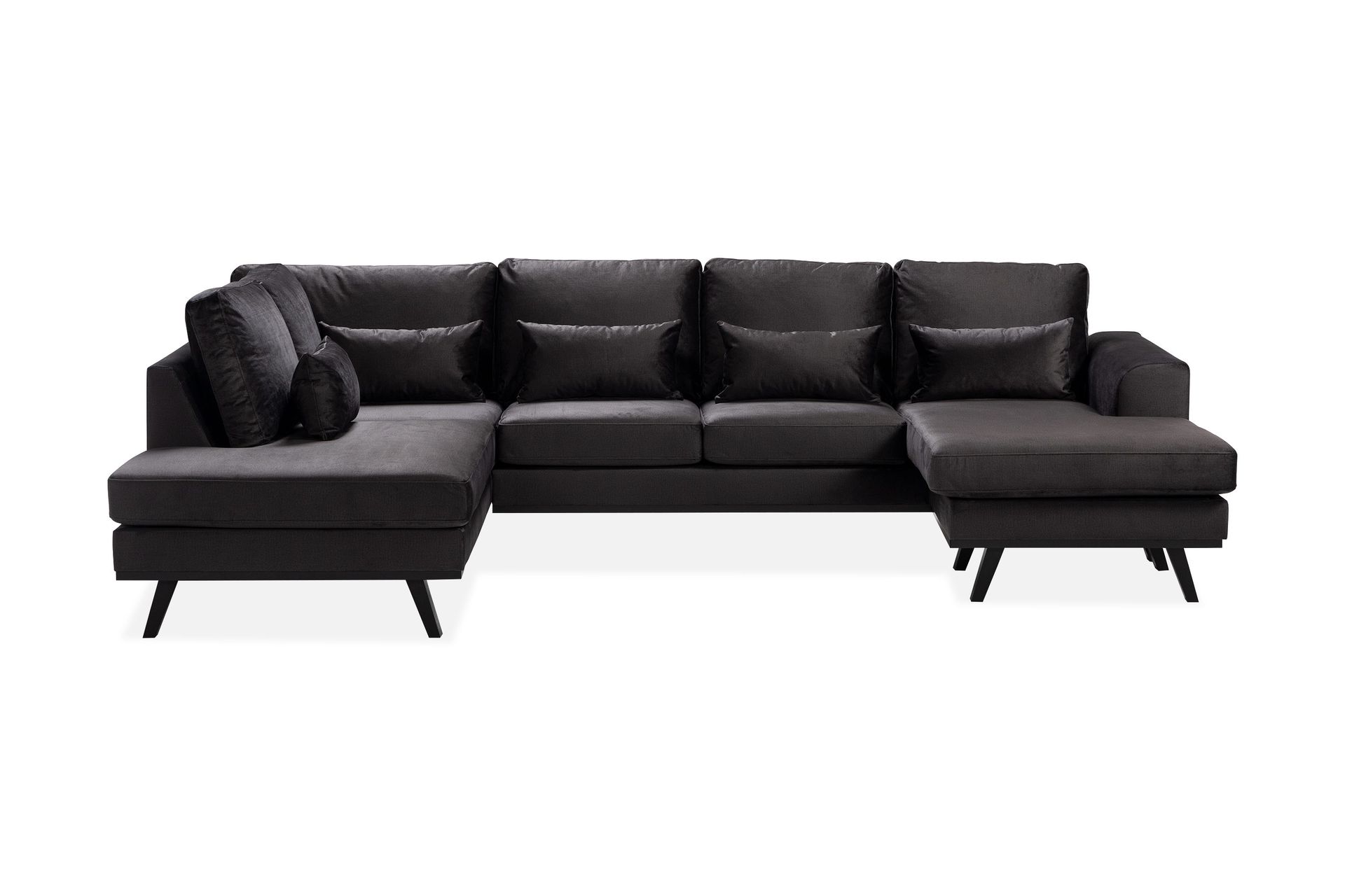 Copenhagen Compact 4-sits V&auml;nsterv&auml;nd U-formad Large Soffa med Divan och Sch&auml;slong i Sammet - M&ouml;rkgr&aring;