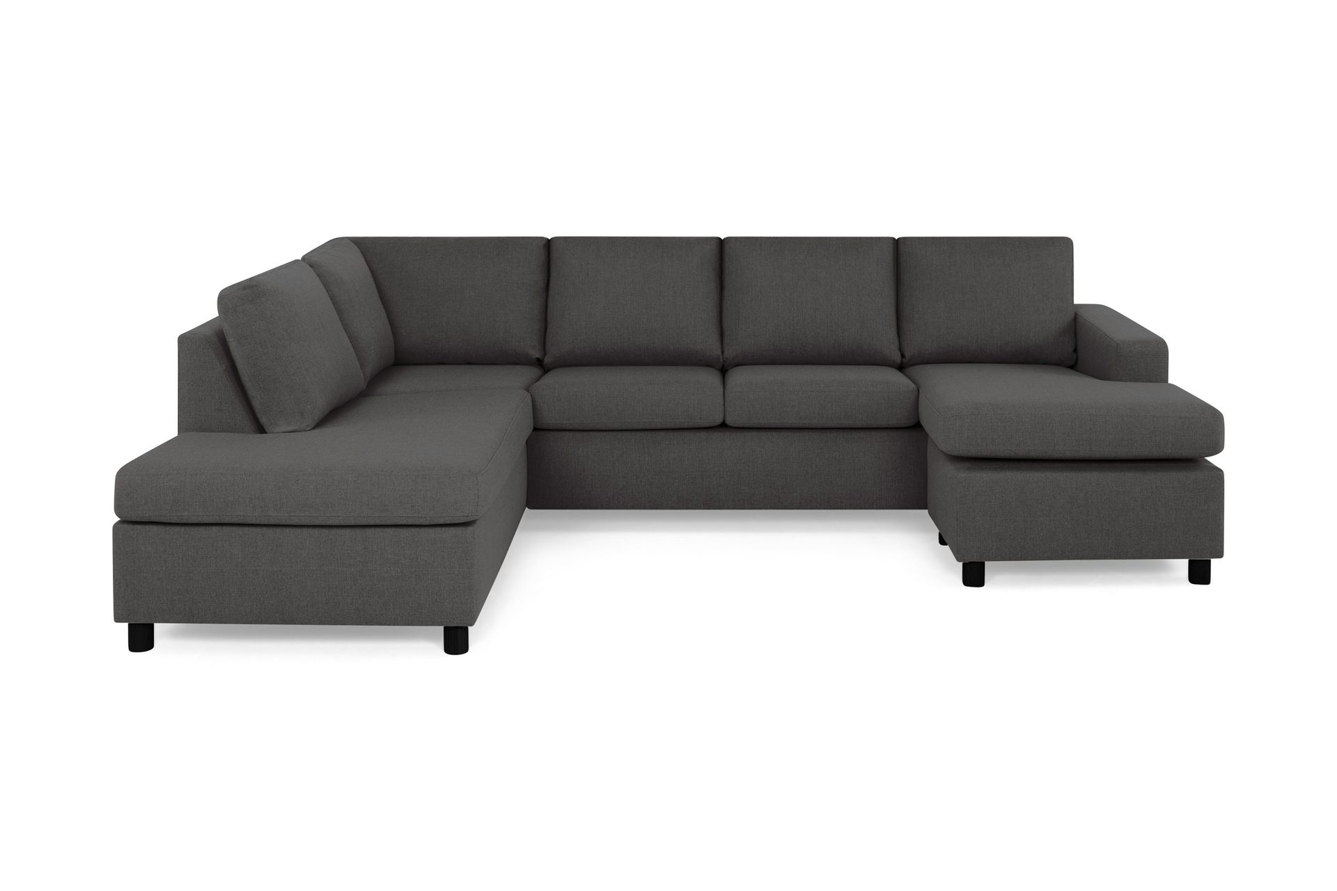 Crazy 4-sits V&auml;nsterv&auml;nd U-formad Large Soffa med Divan och Sch&auml;slong i Tyg - M&ouml;rkgr&aring;