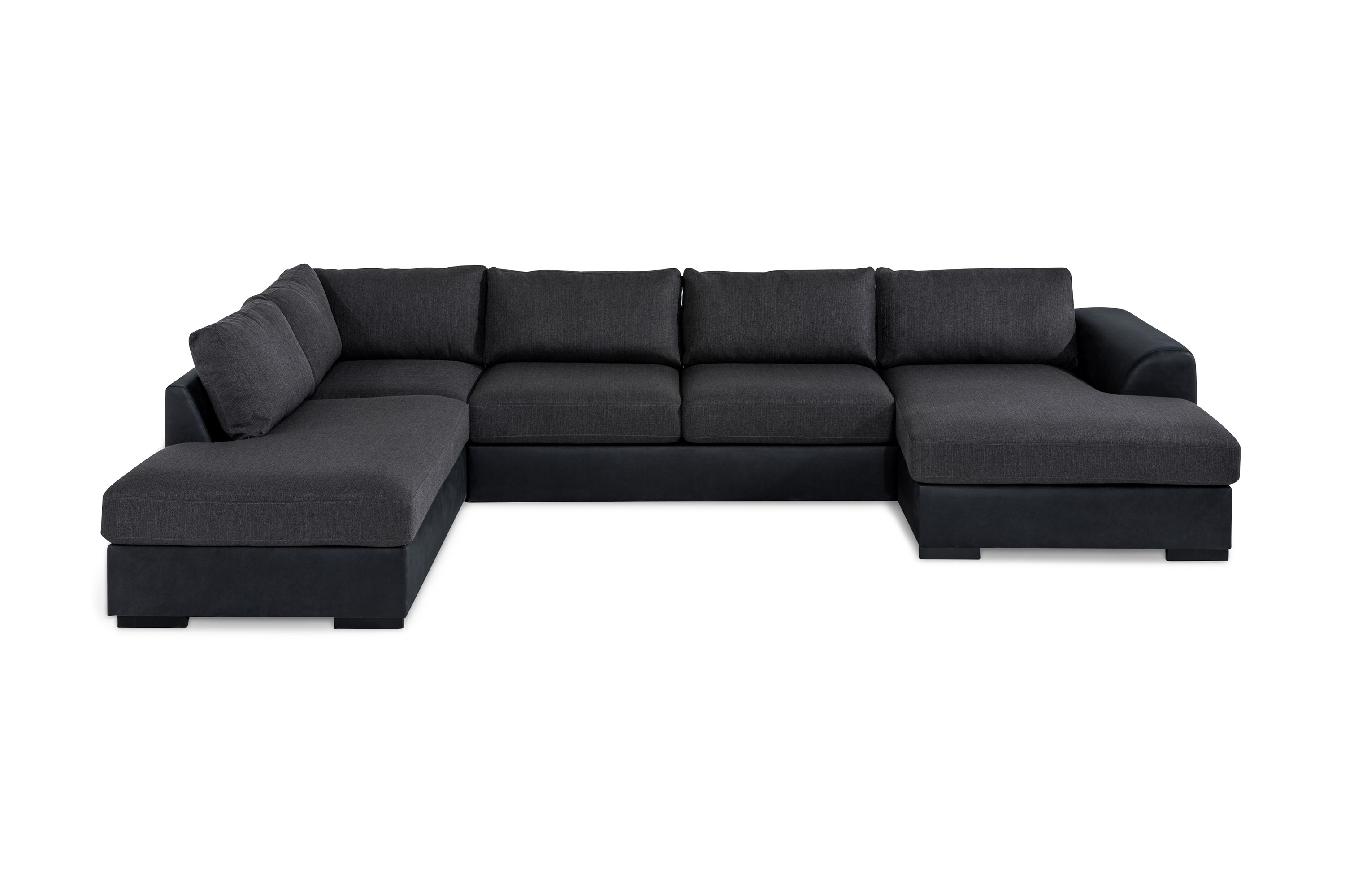 Cuba 5-sits Vänstervänd U-formad Large Soffa med Divan och Schäslong i Konstläder/Tyg Svart Grå