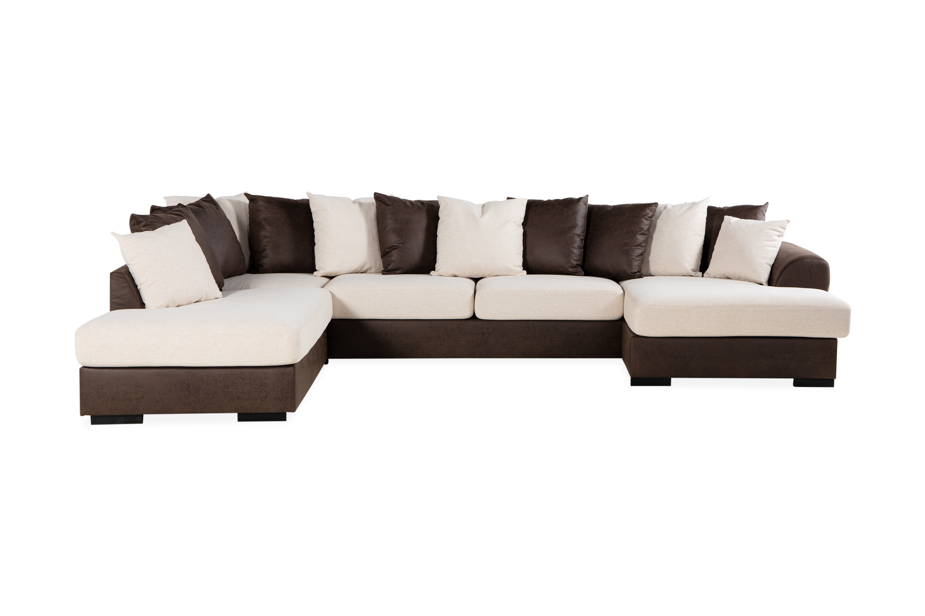 Cuba 5-sits Vänstervänd U-formad Soffa med Divan och Schäslong i Konstläder/Tyg inkl Kuvertkuddar Brun Beige