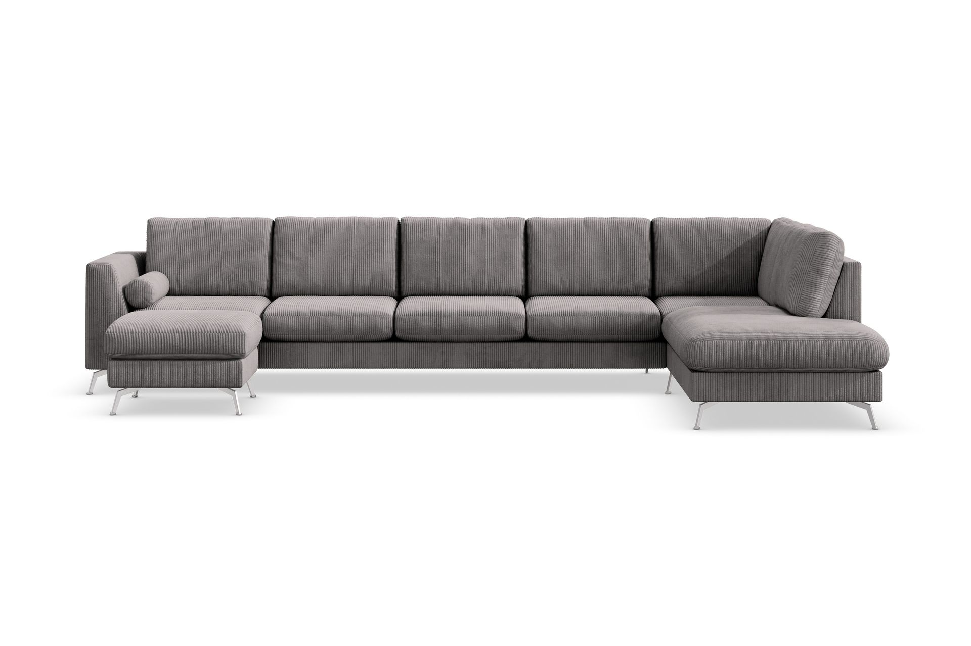 Ocean Lyx 6-sits H&ouml;gerv&auml;nd U-formad Soffa med Divan och Sch&auml;slong + Fotpall i Manchester - M&ouml;rkgr&aring;