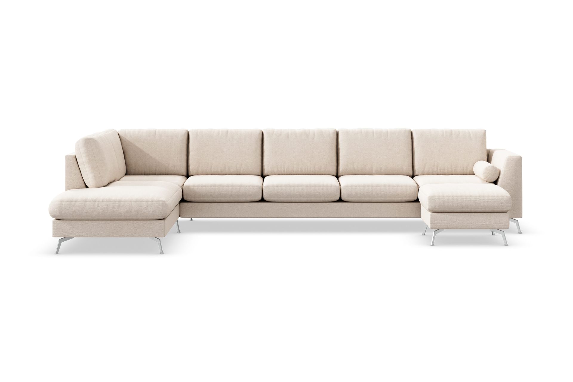 Ocean Lyx 6-sits V&auml;nsterv&auml;nd U-formad Soffa med Divan och Sch&auml;slong + Fotpall i Tyg - Beige