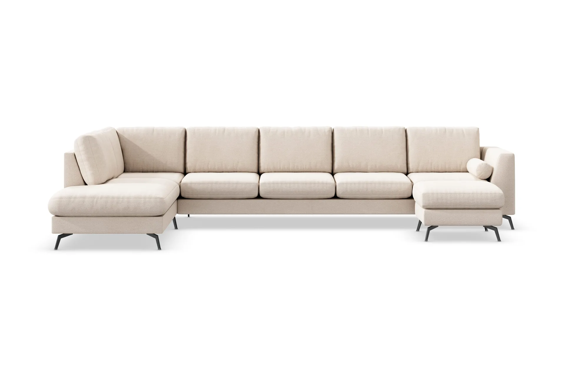 Ocean Lyx 6-sits V&auml;nsterv&auml;nd U-formad Soffa med Divan och Sch&auml;slong + Fotpall i Tyg - Beige