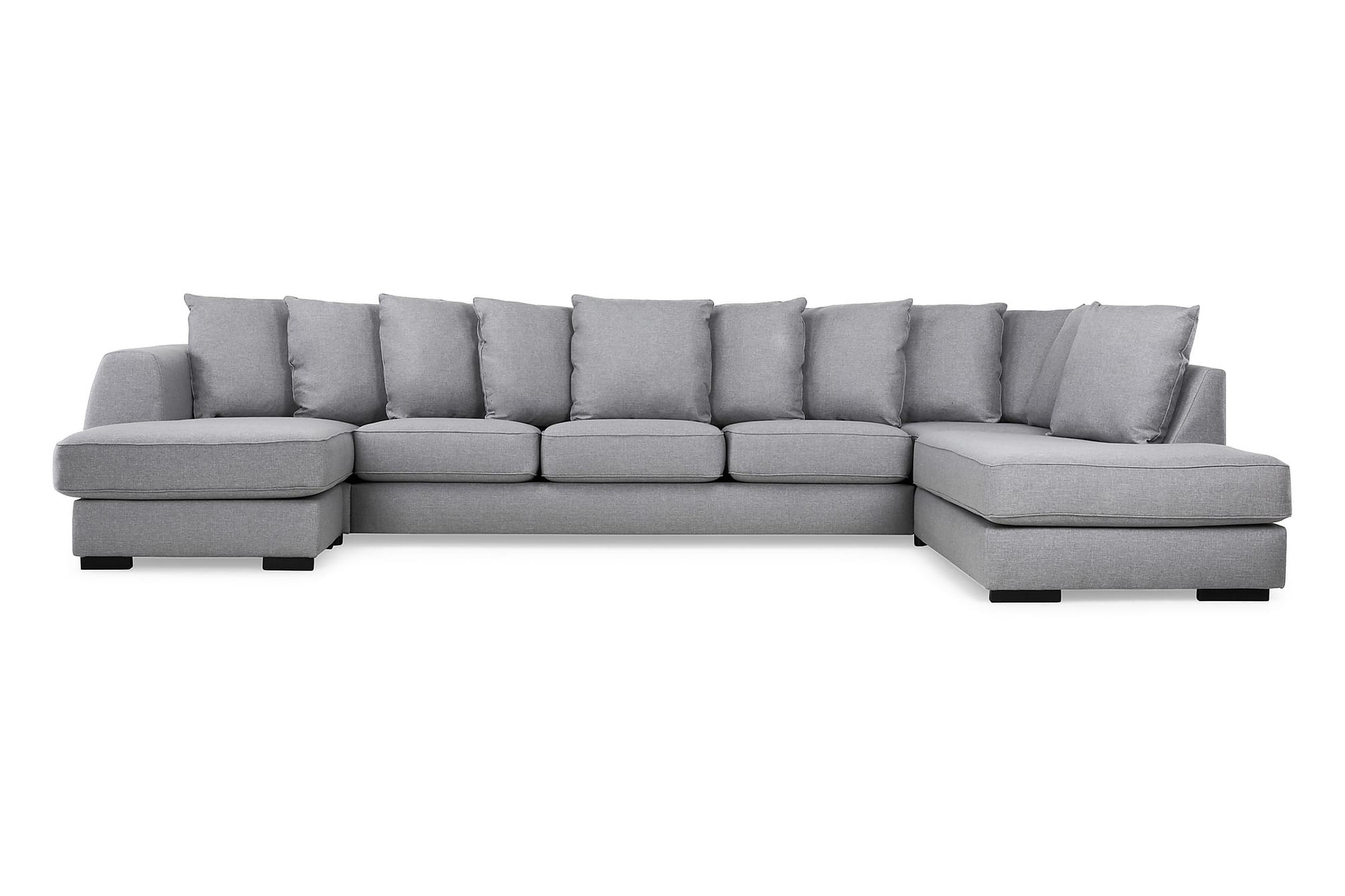 U-soffa Ontario Large med Divan Vänster inkl Kuvertkuddar Ljusgrå