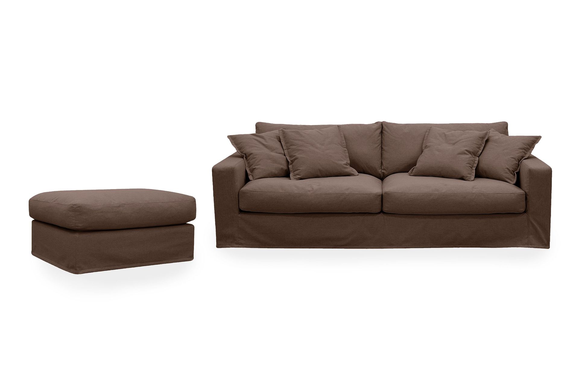 Valencia Extra Djup 3-sits soffa + fotpall med avtagbar och tv&auml;ttbar kl&auml;dsel - M&ouml;rkbrun