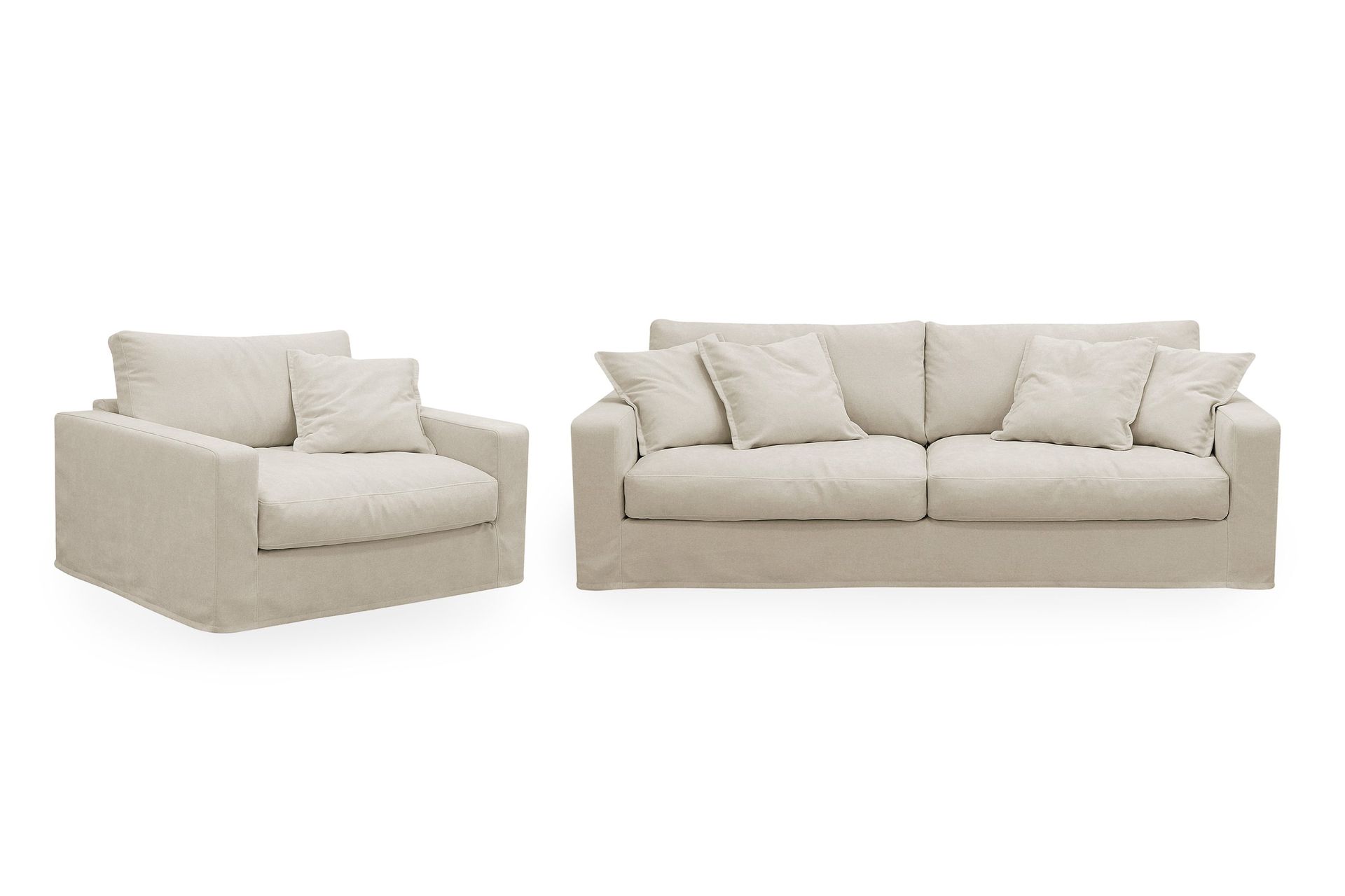 Valencia Extra Djup 3-sits soffa + f&aring;t&ouml;lj med avtagbar och tv&auml;ttbar kl&auml;dsel - Beige