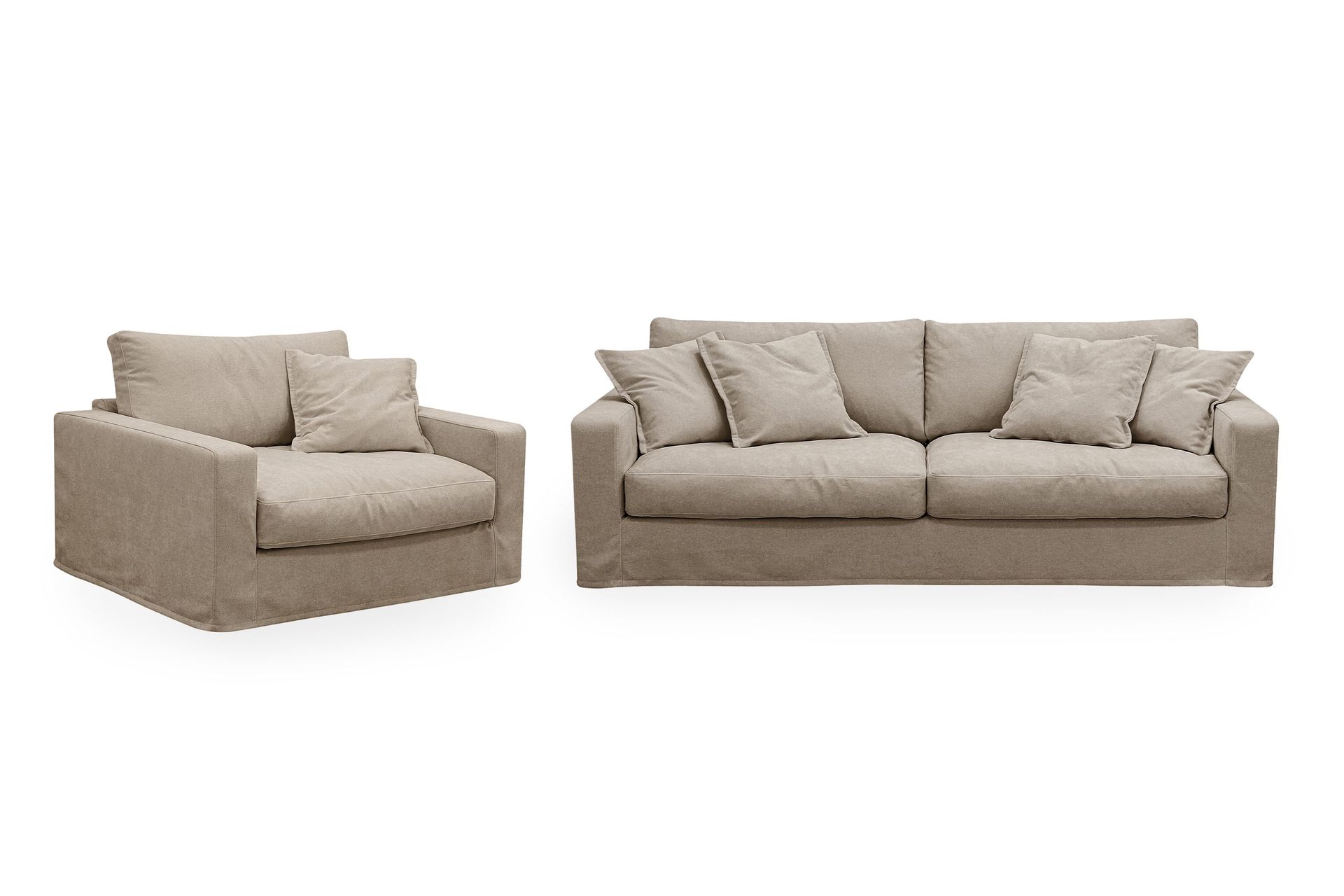 Valencia Extra Djup 3-sits soffa + f&aring;t&ouml;lj med avtagbar och tv&auml;ttbar kl&auml;dsel - Brun