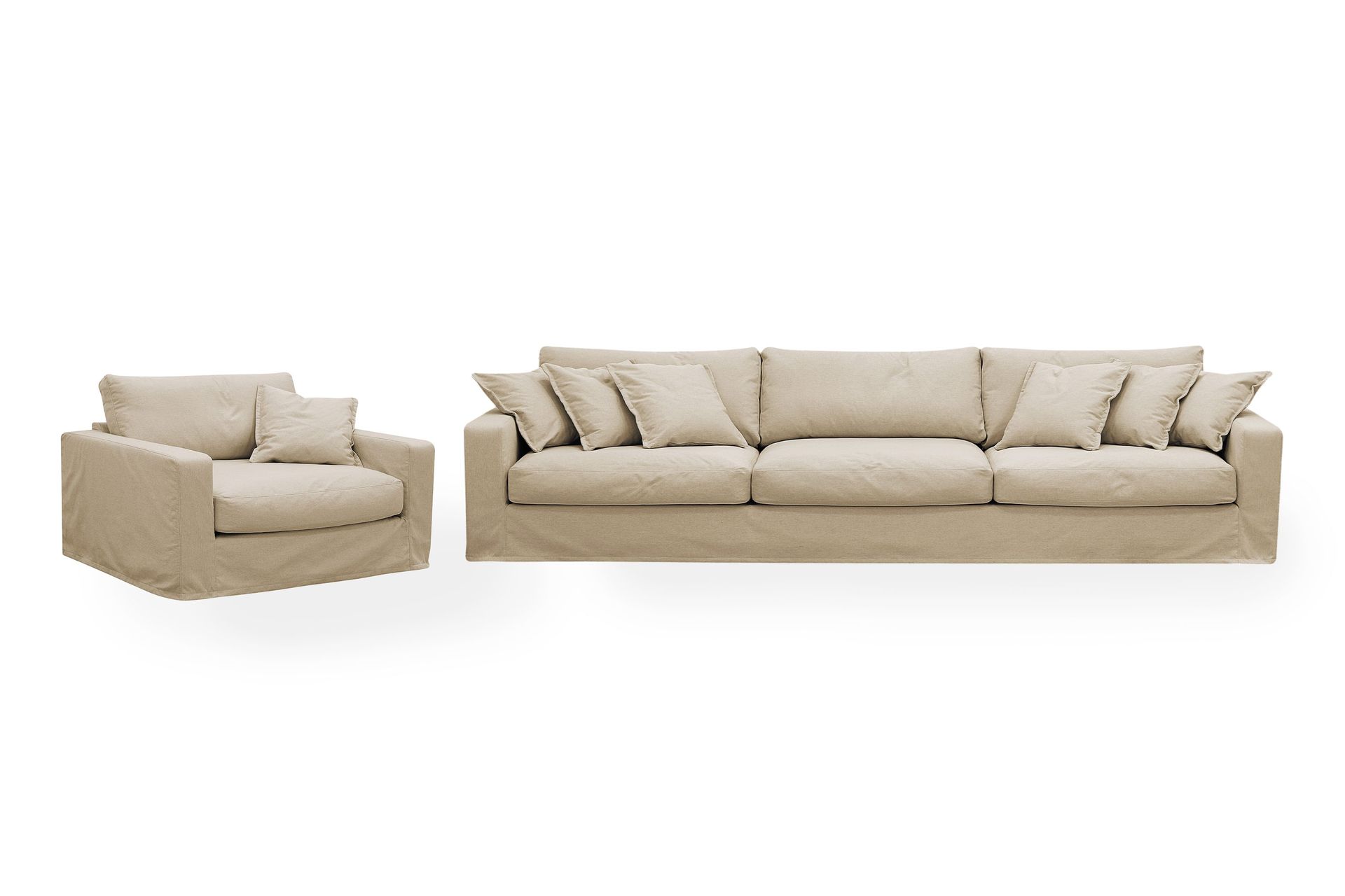 Valencia Extra Djup 5-sits soffa + f&aring;t&ouml;lj med avtagbar och tv&auml;ttbar kl&auml;dsel - Beige