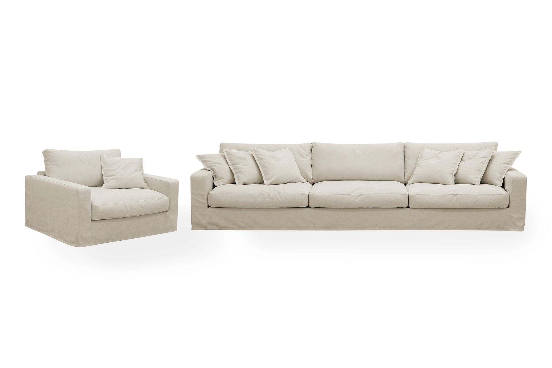 Valencia Extra Djup 5-sits soffa + f&aring;t&ouml;lj med avtagbar och tv&auml;ttbar kl&auml;dsel - Beige