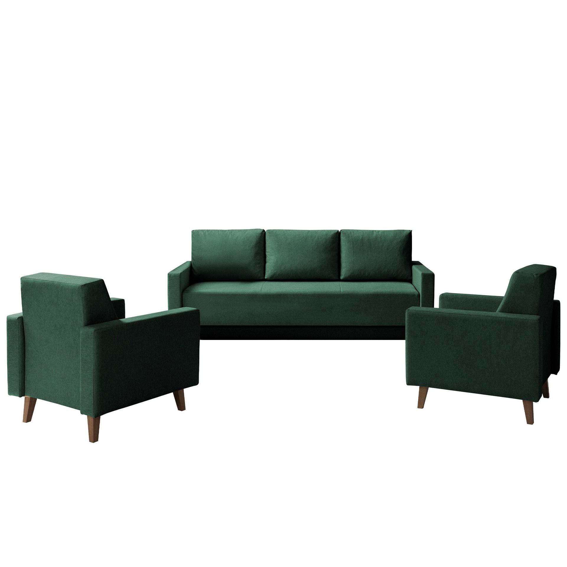 Waldsten Soffgrupp - 3-sits Bäddsoffa + 2 Fåtöljer - grön