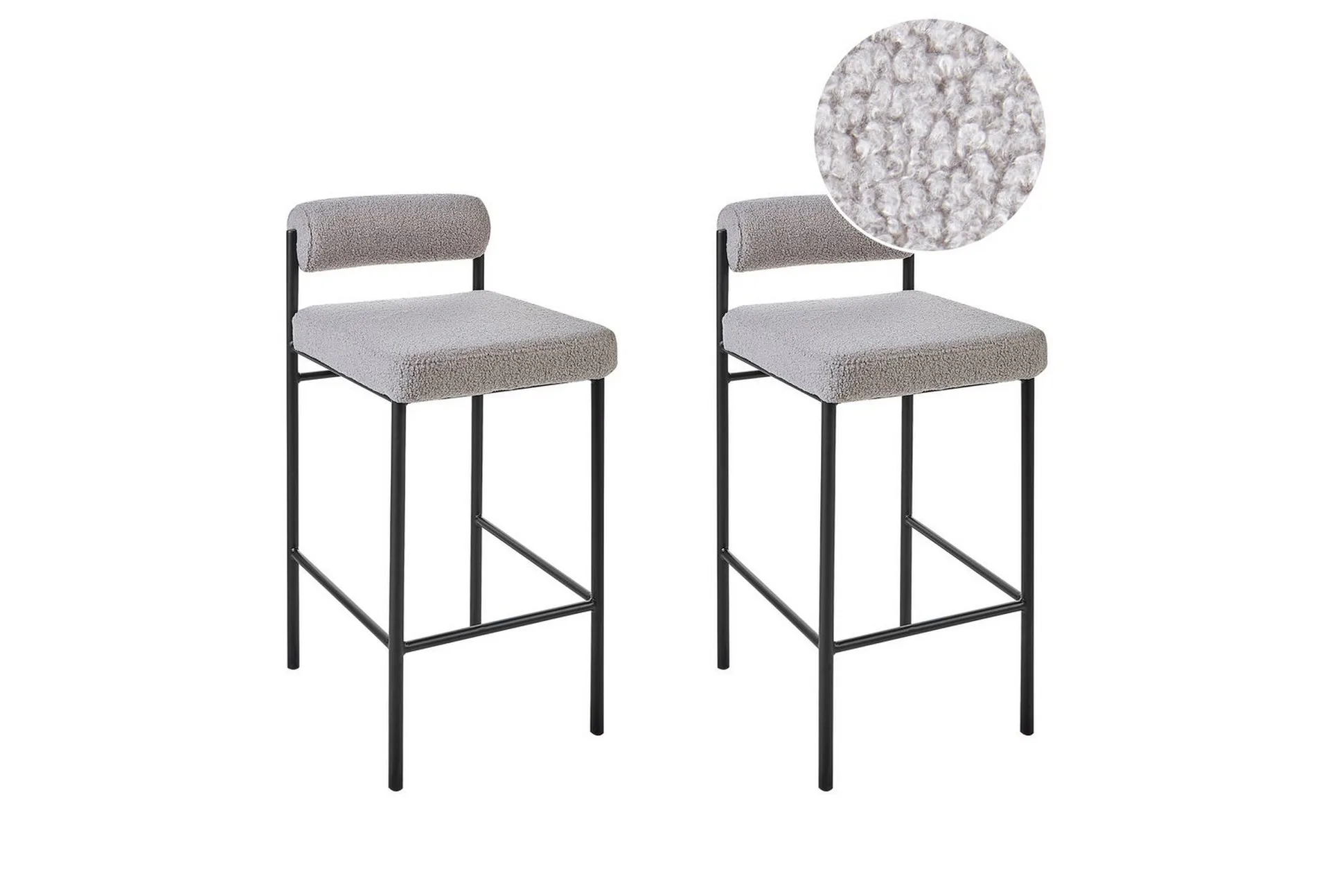Barstol Amaya set om 2 Grå-Svart, Bouclé - Grå-Svart, Bouclé