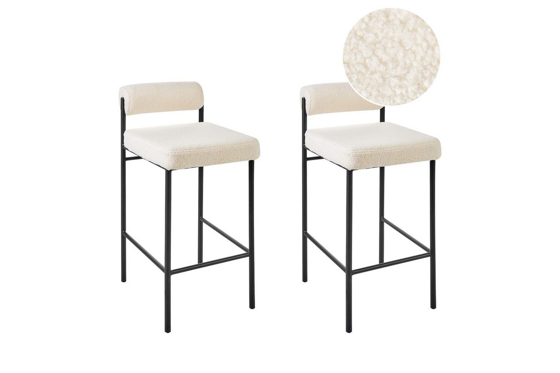 Barstol Amaya set om 2 Vit-Svart, Boucl&eacute; - Vit-Svart, Boucl&eacute;