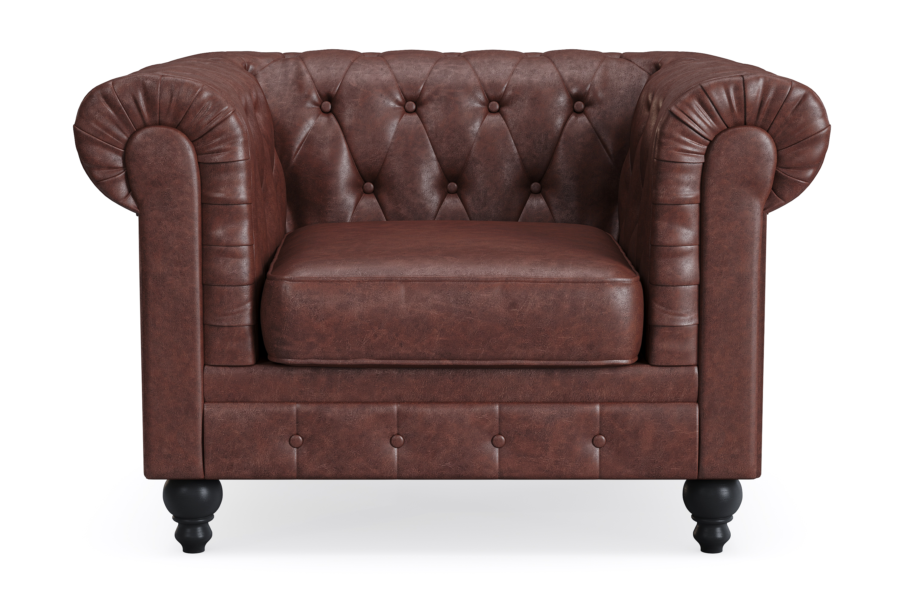 Chesterfield Lyx Stor skön djup fåtölj i konstläder till vardagsrum Mörkbrun PU