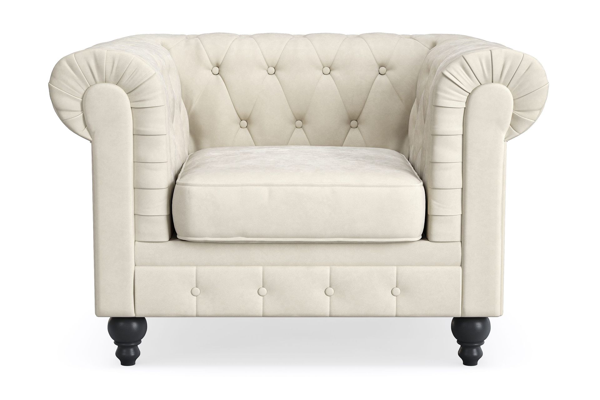 Chesterfield Lyx Stor skön djup sammetsfåtölj - Fåtölj till vardagsrum - Beige