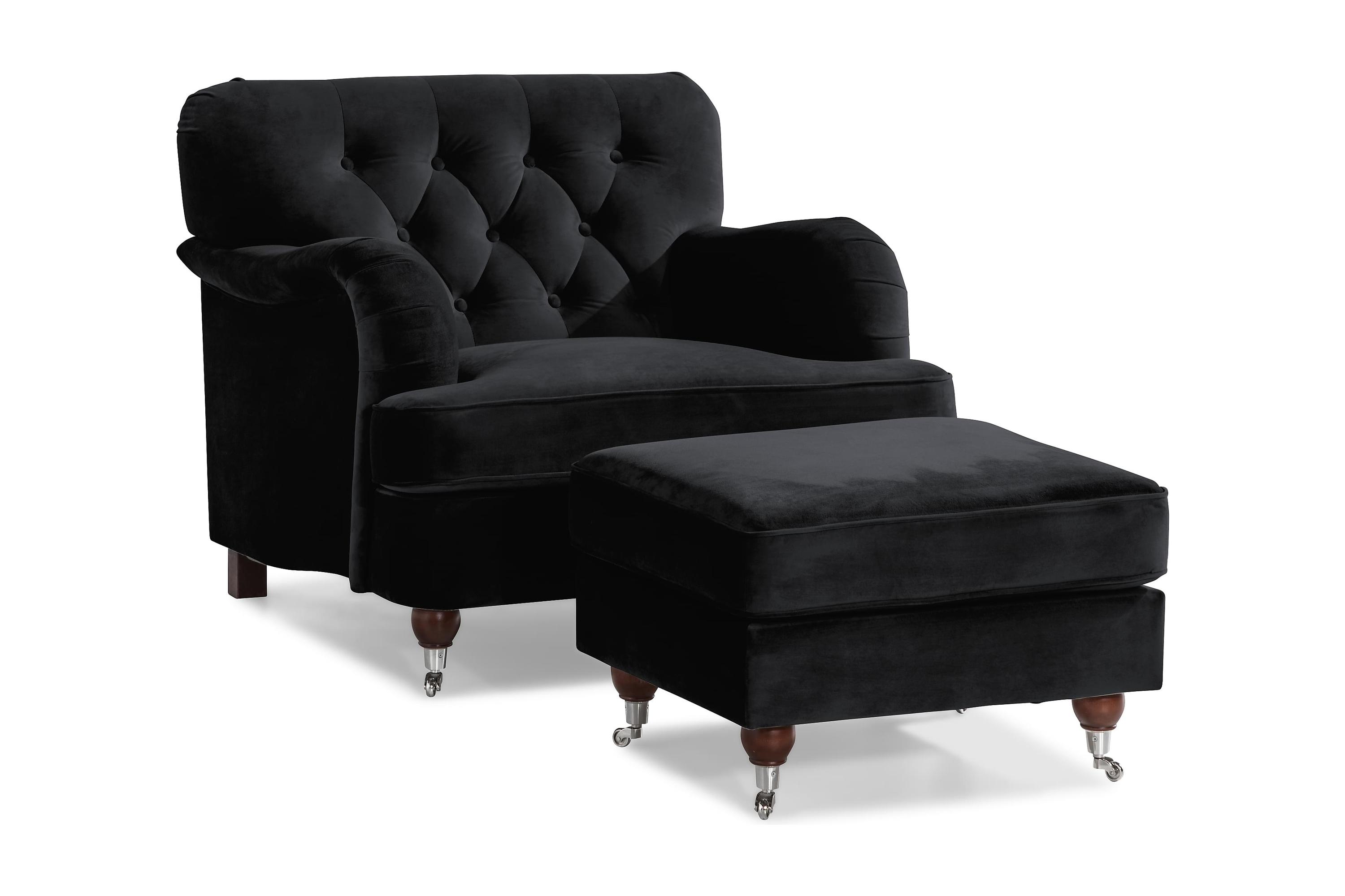 fåtölj med fotpall new castle - svart