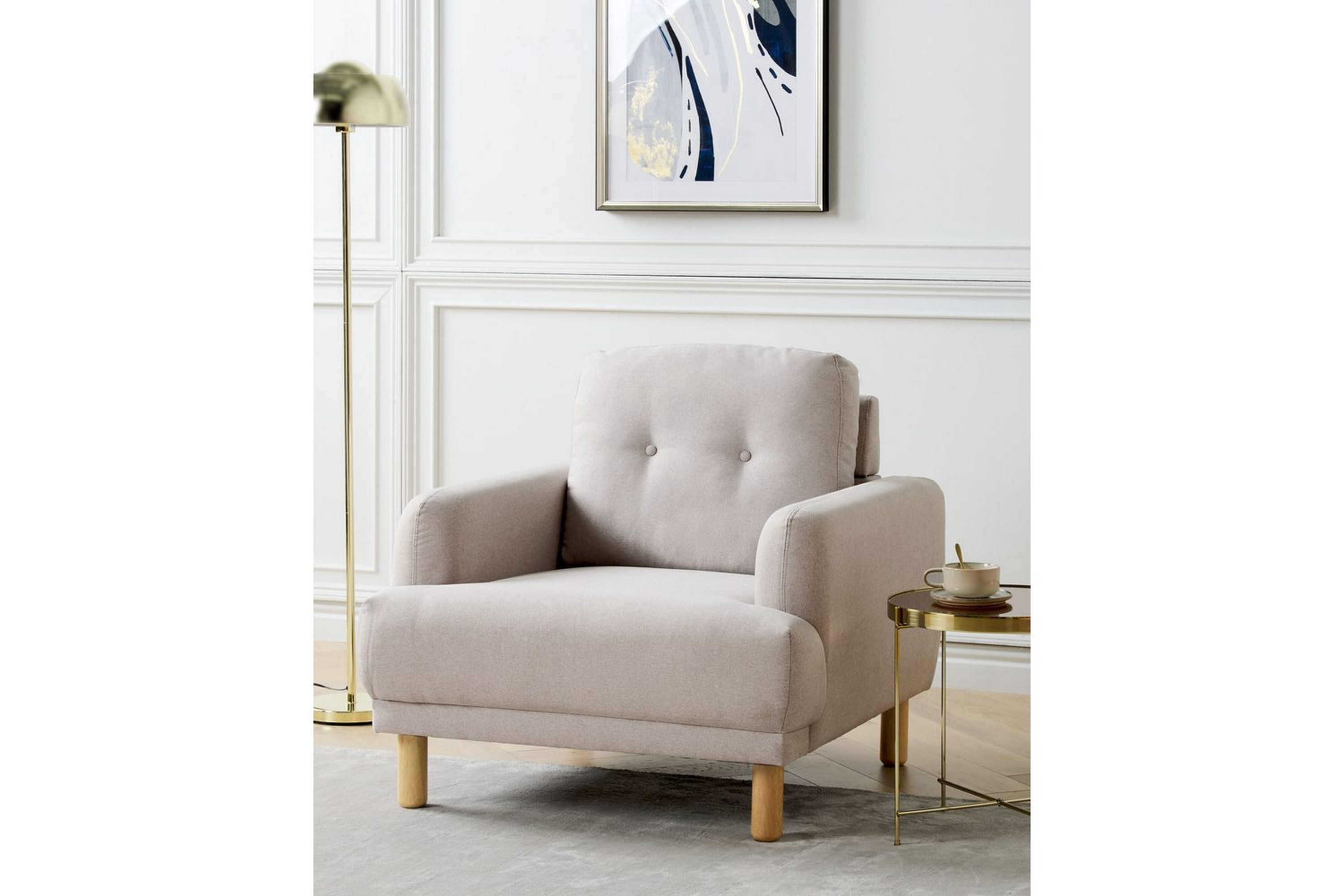 fåtölj tuve - taupe, ljust trä/polyester