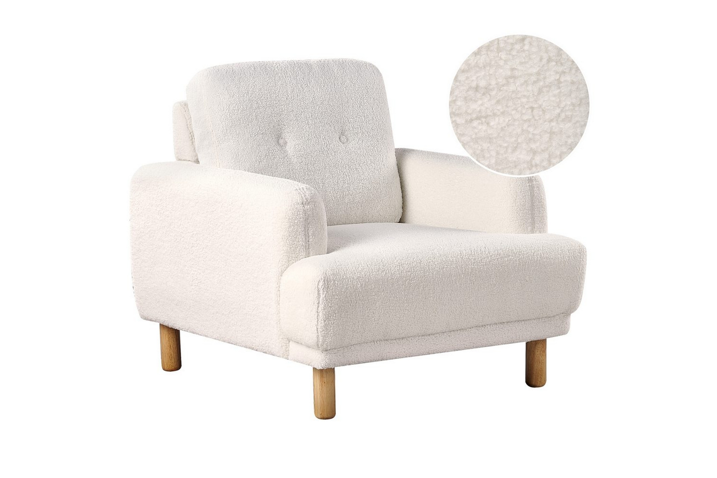 fåtölj tuve - vit, ljust trä/bouclé