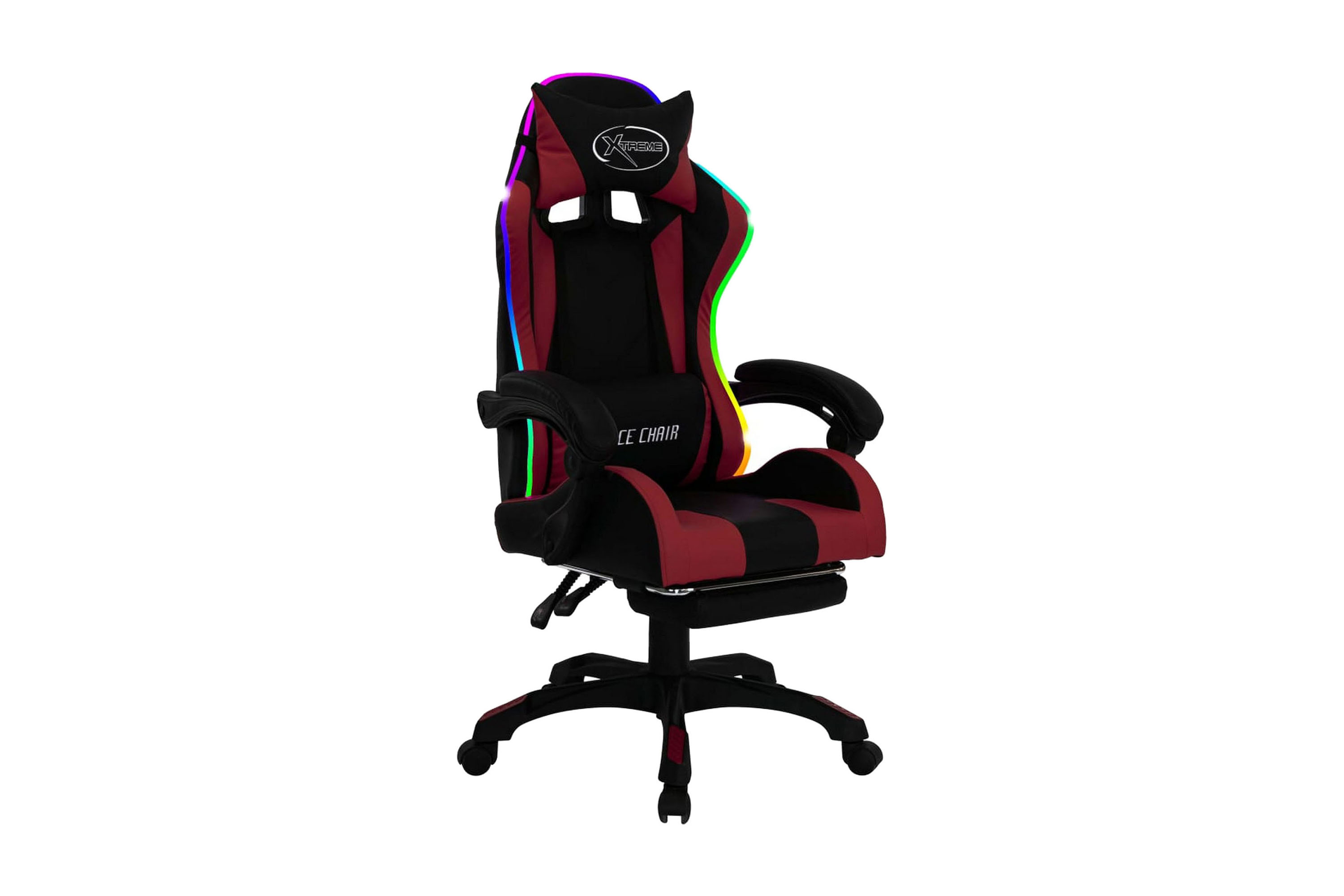 Gamingstol med RGB LED-lampor vinröd och svart konstläder - Flerfärgad 288013