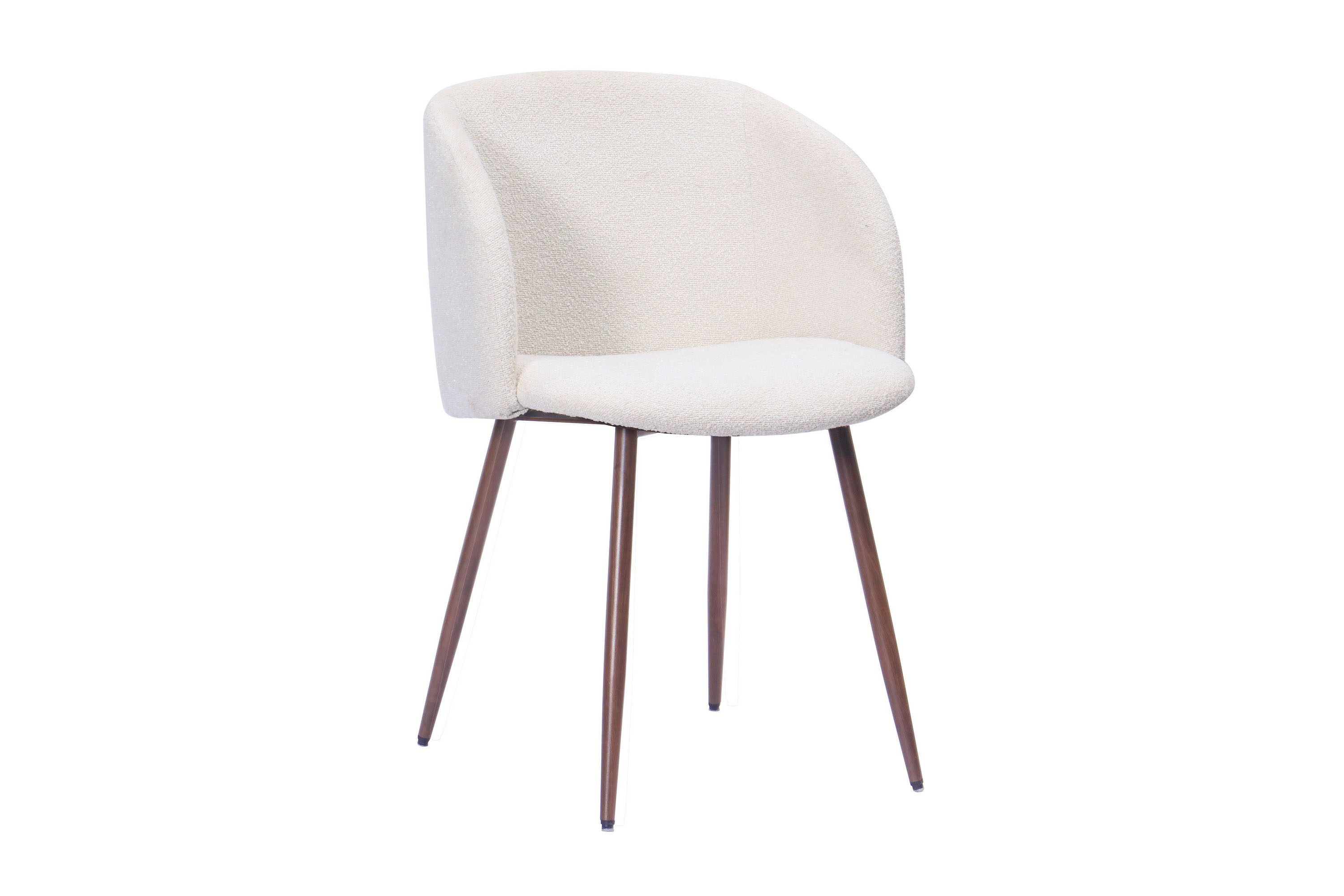 greya matstol med armstöd - vit bouclé / metallben valnöt