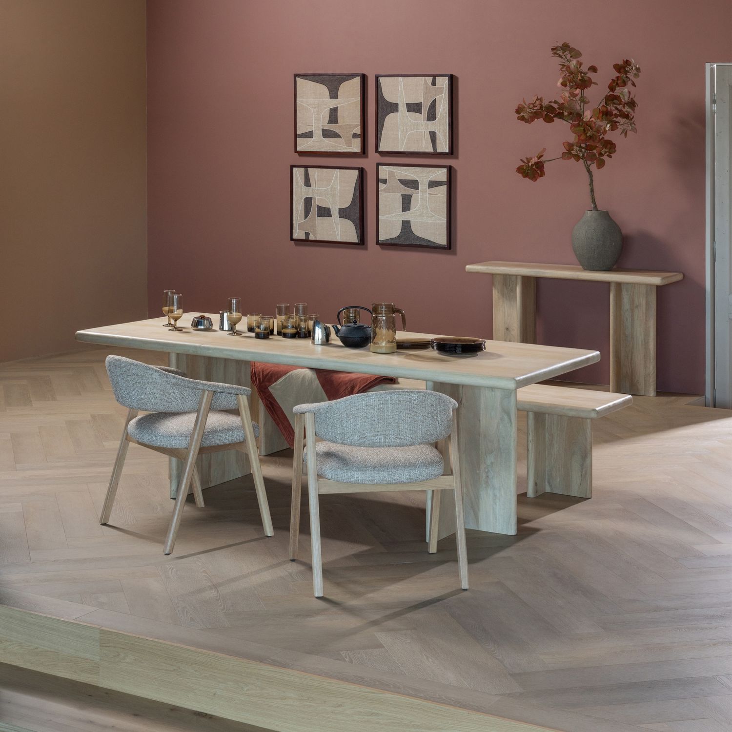 Matstol med Armst&ouml;d Tunar - Natur Melange