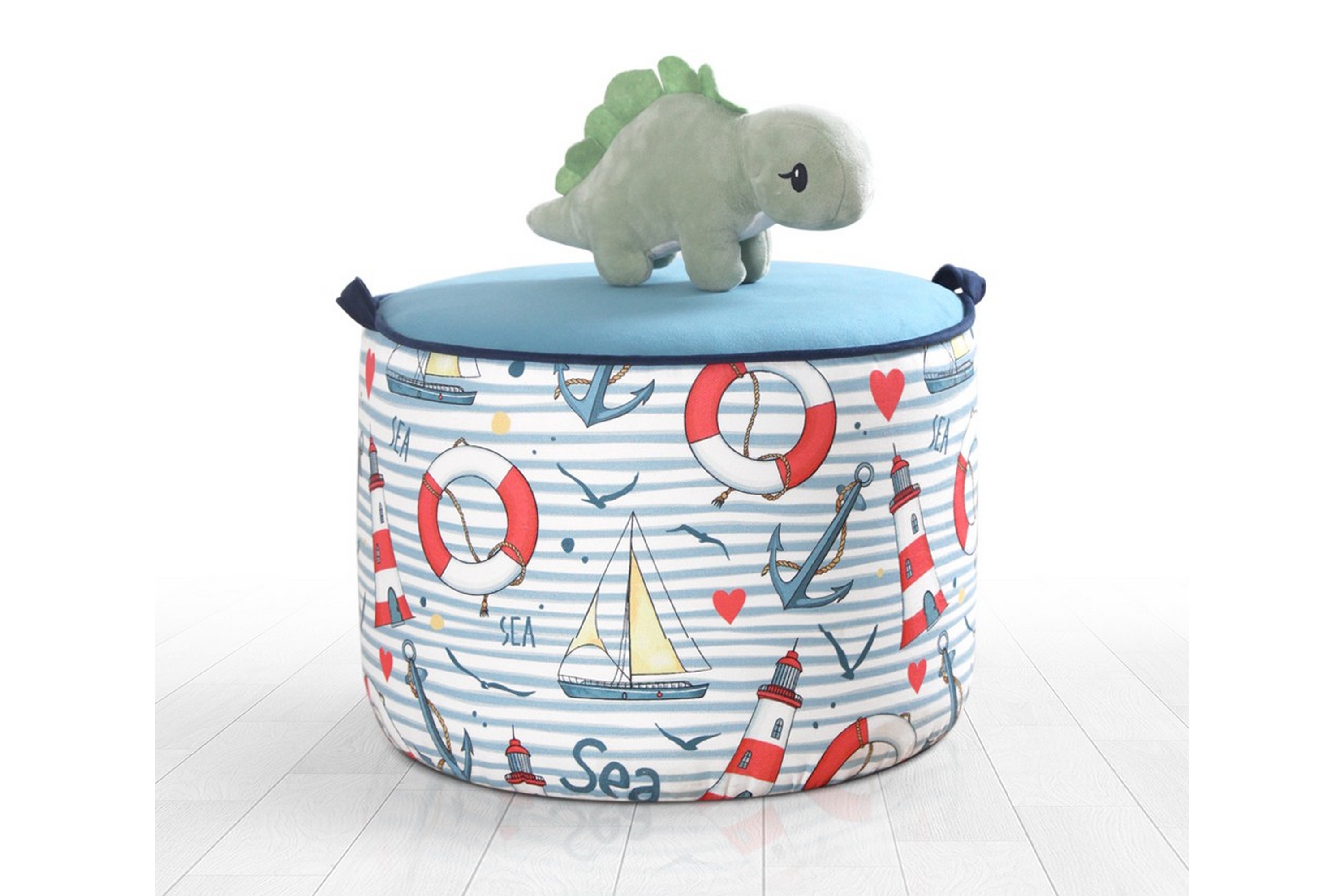 barnsittpuff colac - ljusblå/vit