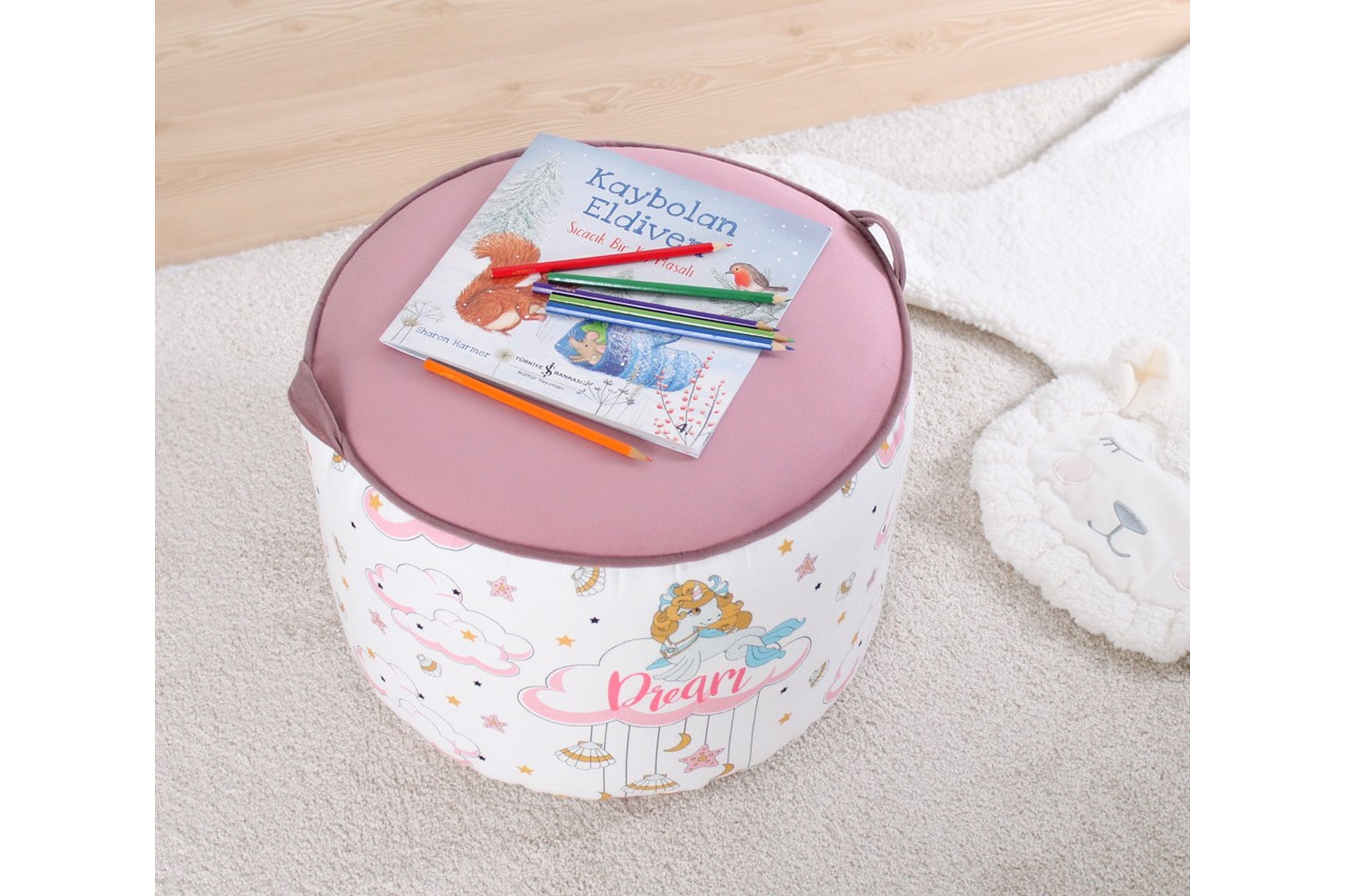 Barnsittpuff Colac Rosa/Vit