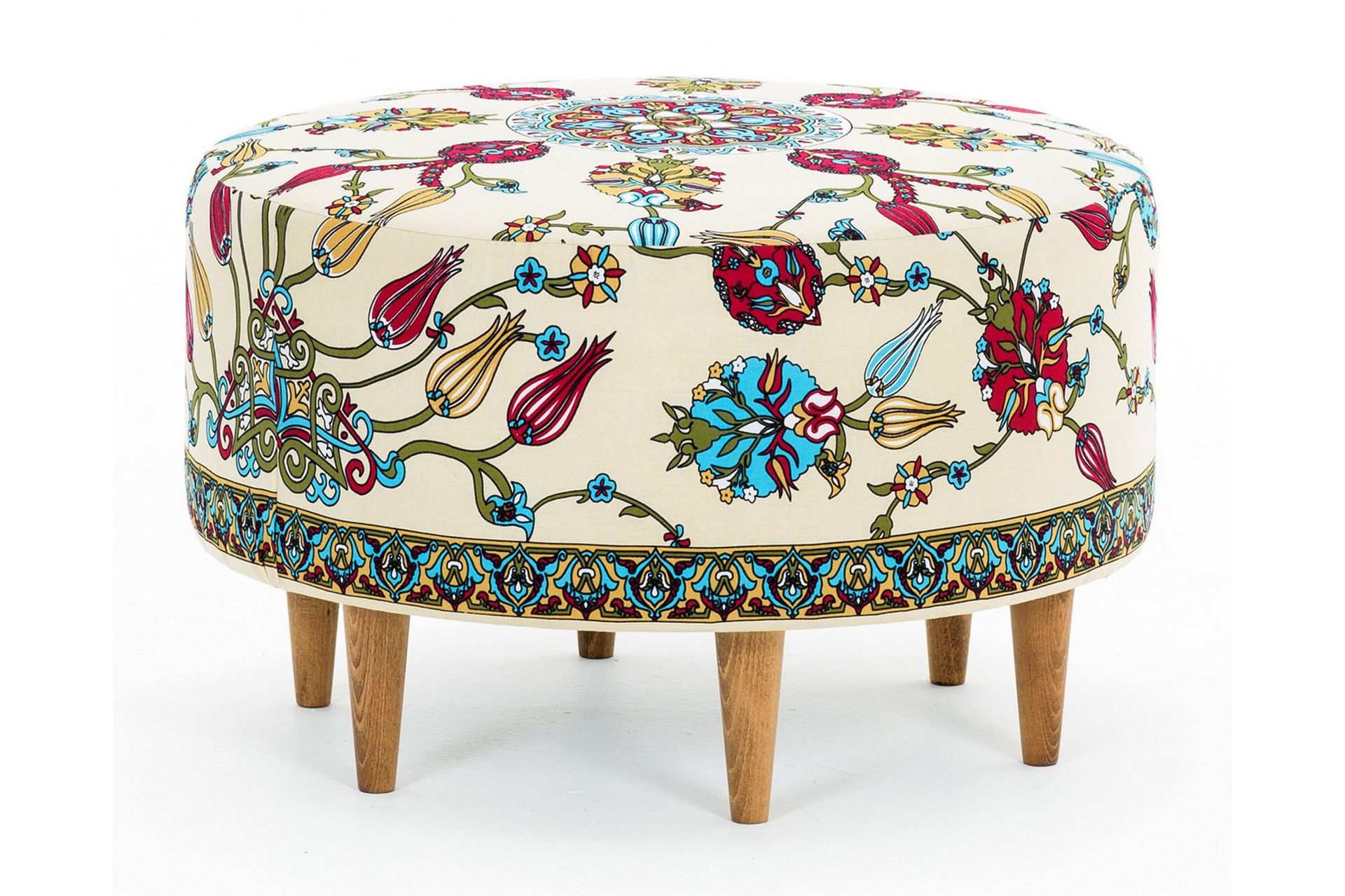 cerasolo sittpuff rund - sammet/beige/röd/natur