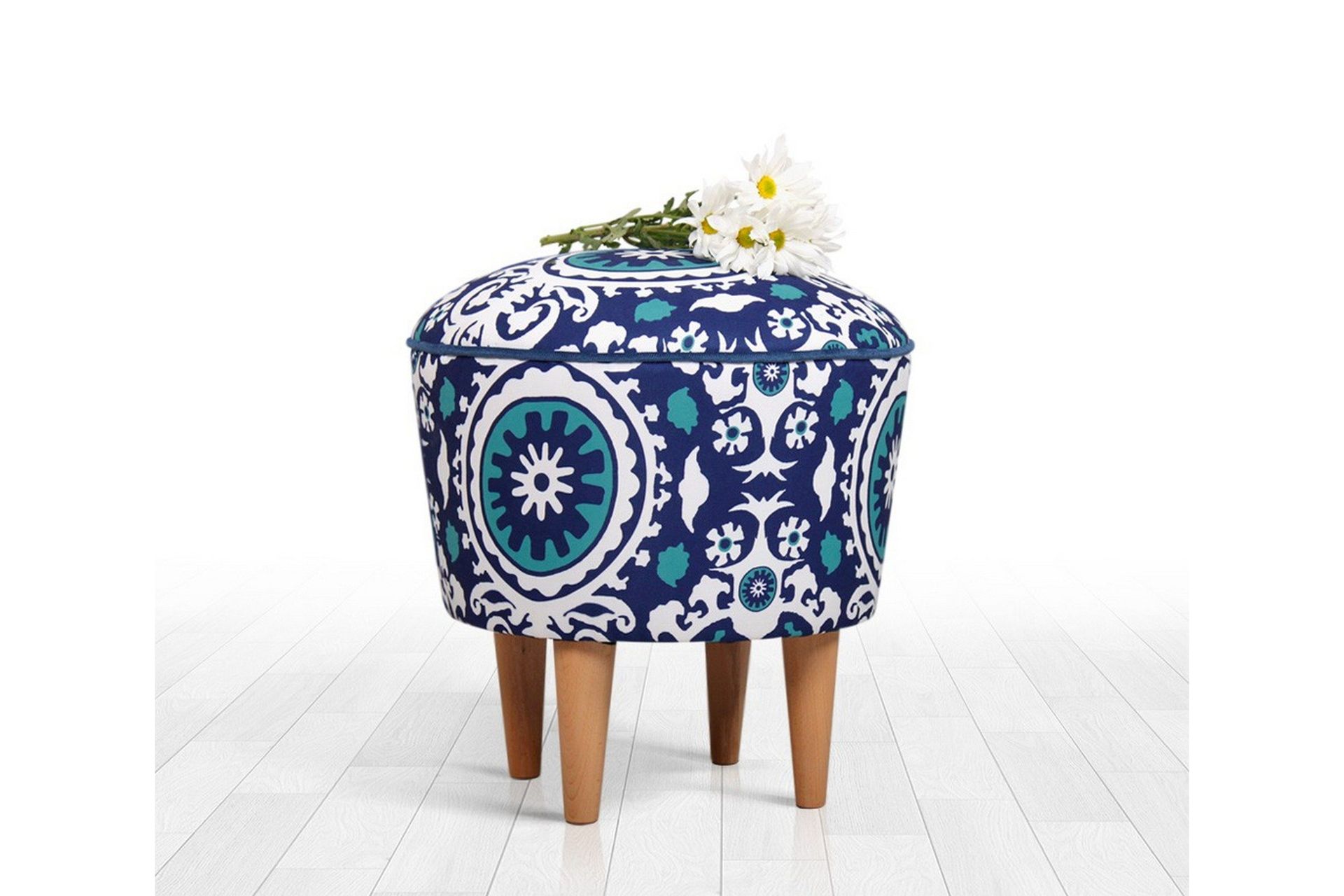 Debesis Sittpuff 42 cm - Bl&aring;/Vit