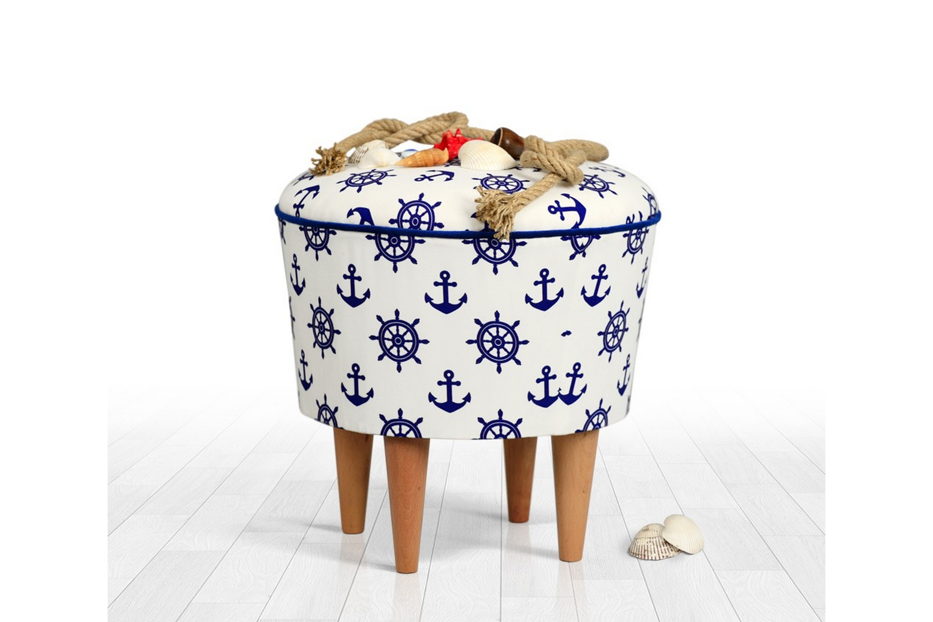 Sittpuff Cunday 42 cm Vit/Blå
