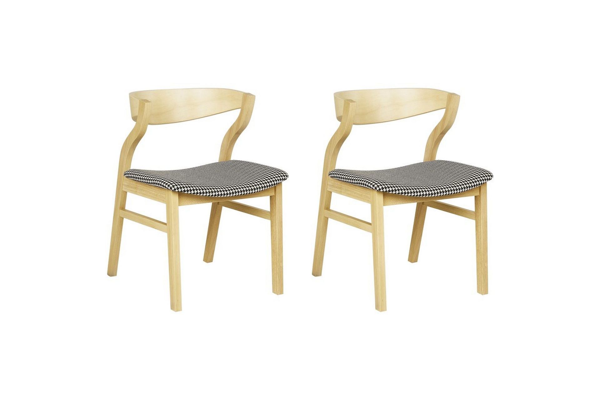 Set med 2 matstolar Maroa - Ljus trä, svart, vit