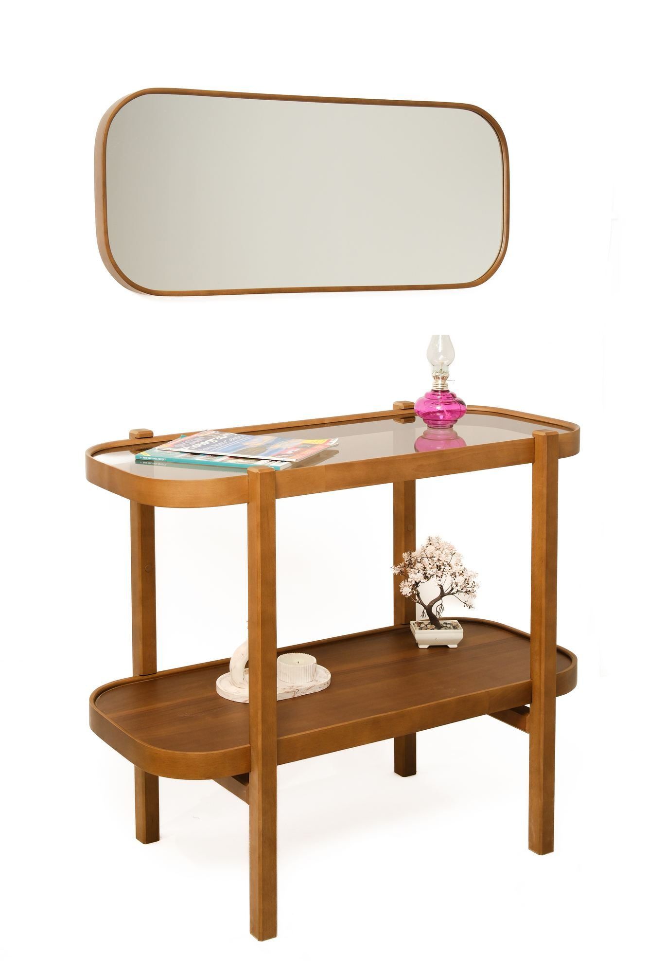 Alaswa Byrå- och spegelset (2 delar) 103x85x42 cm - valnöt transparent