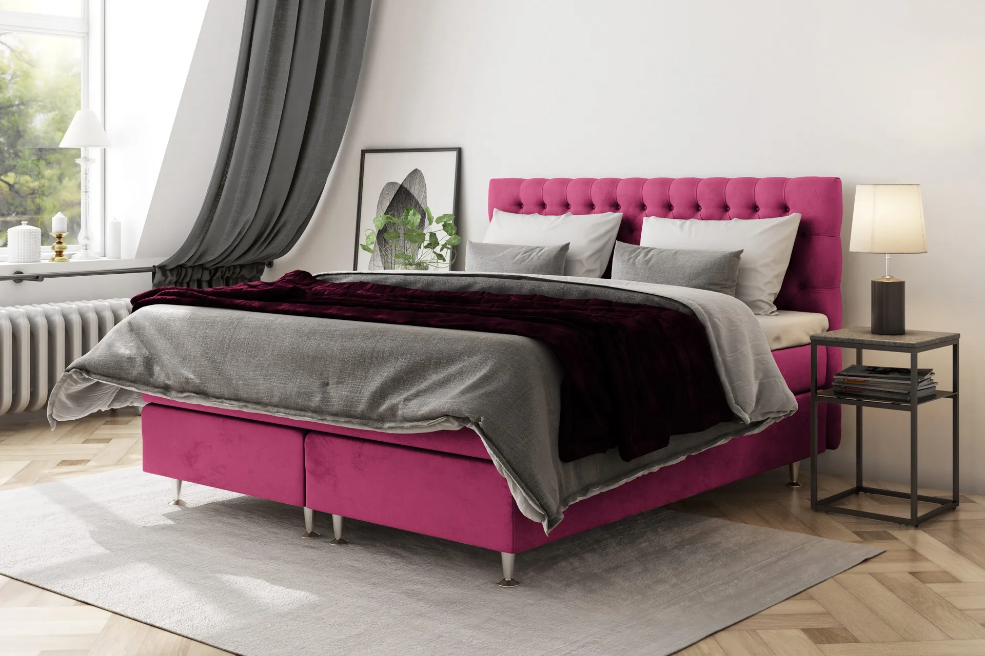Celine Sängpaket 210x210cm - Rosa/Sammet
